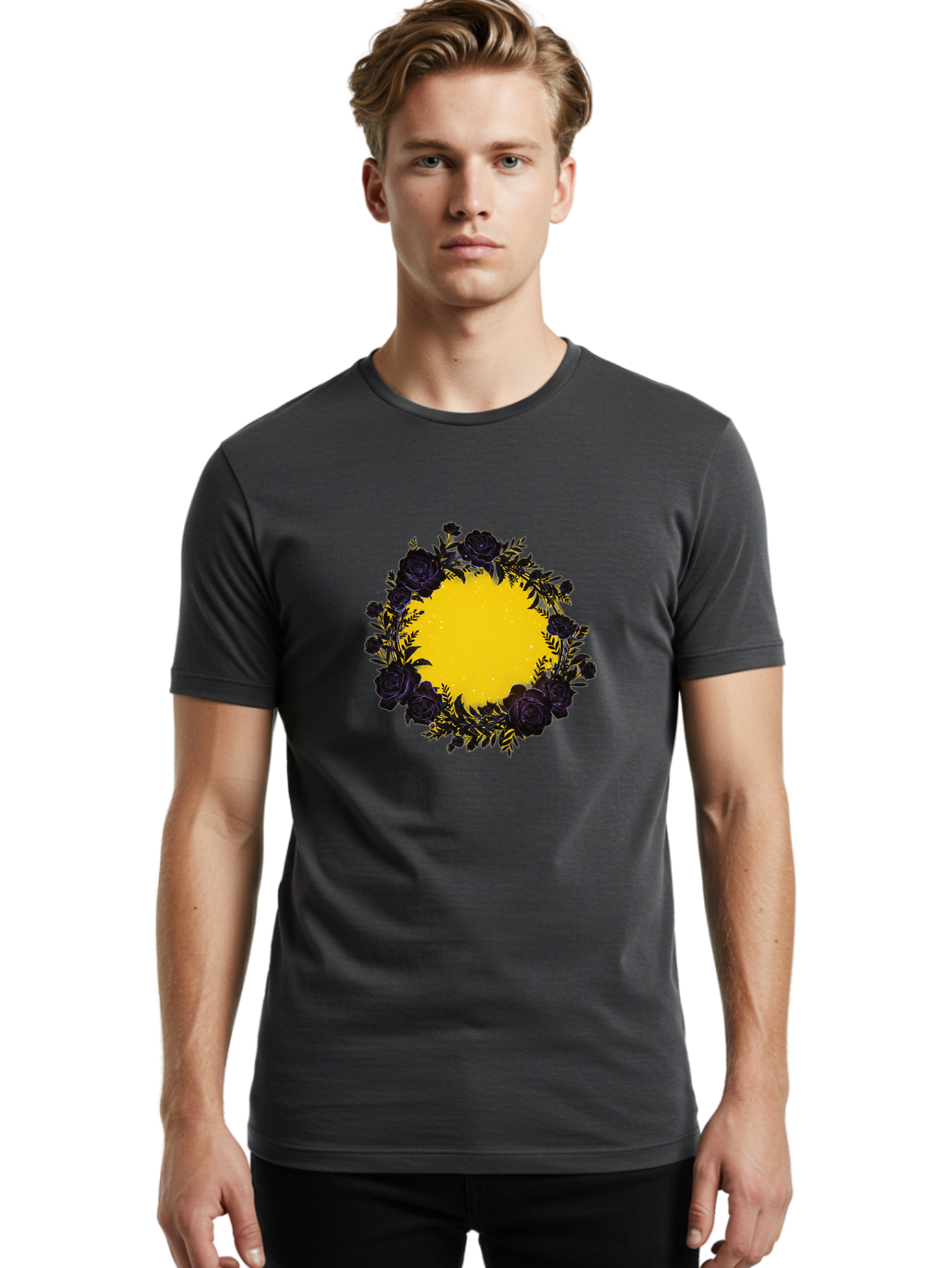 Black-Roses-Wreath Men'S Graphic Tee, 100% Cotton, Comfortable Casual Summer Wear, Machine Washable, Vintage Camera, Old Camera, Antique Camera, Black Camera, Classic Photography, Photography Equipment, Nostalgic Device, Film Camera, Bah595