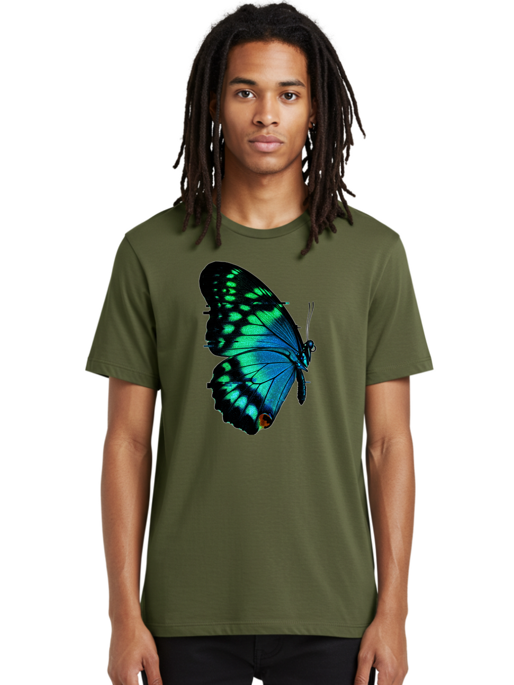 Blue-Butterfly-2 Men'S Graphic Tee, 100% Cotton, Comfortable Casual Summer Wear, Machine Washable, Vintage Camera, Old Camera, Antique Camera, Black Camera, Classic Photography, Photography Equipment, Nostalgic Device, Film Camera, Camera Art Bah597