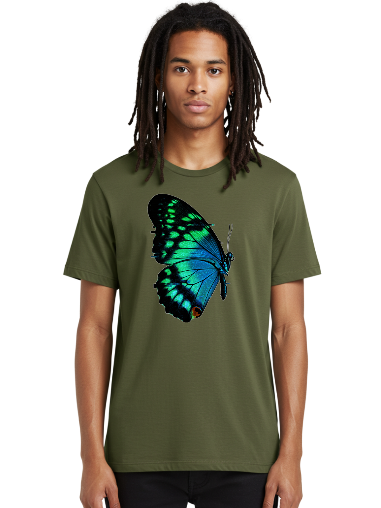 Blue-Butterfly-2 Men'S Graphic Tee, 100% Cotton, Comfortable Casual Summer Wear, Machine Washable, Vintage Camera, Old Camera, Antique Camera, Black Camera, Classic Photography, Photography Equipment, Nostalgic Device, Film Camera, Camera Art Bah597