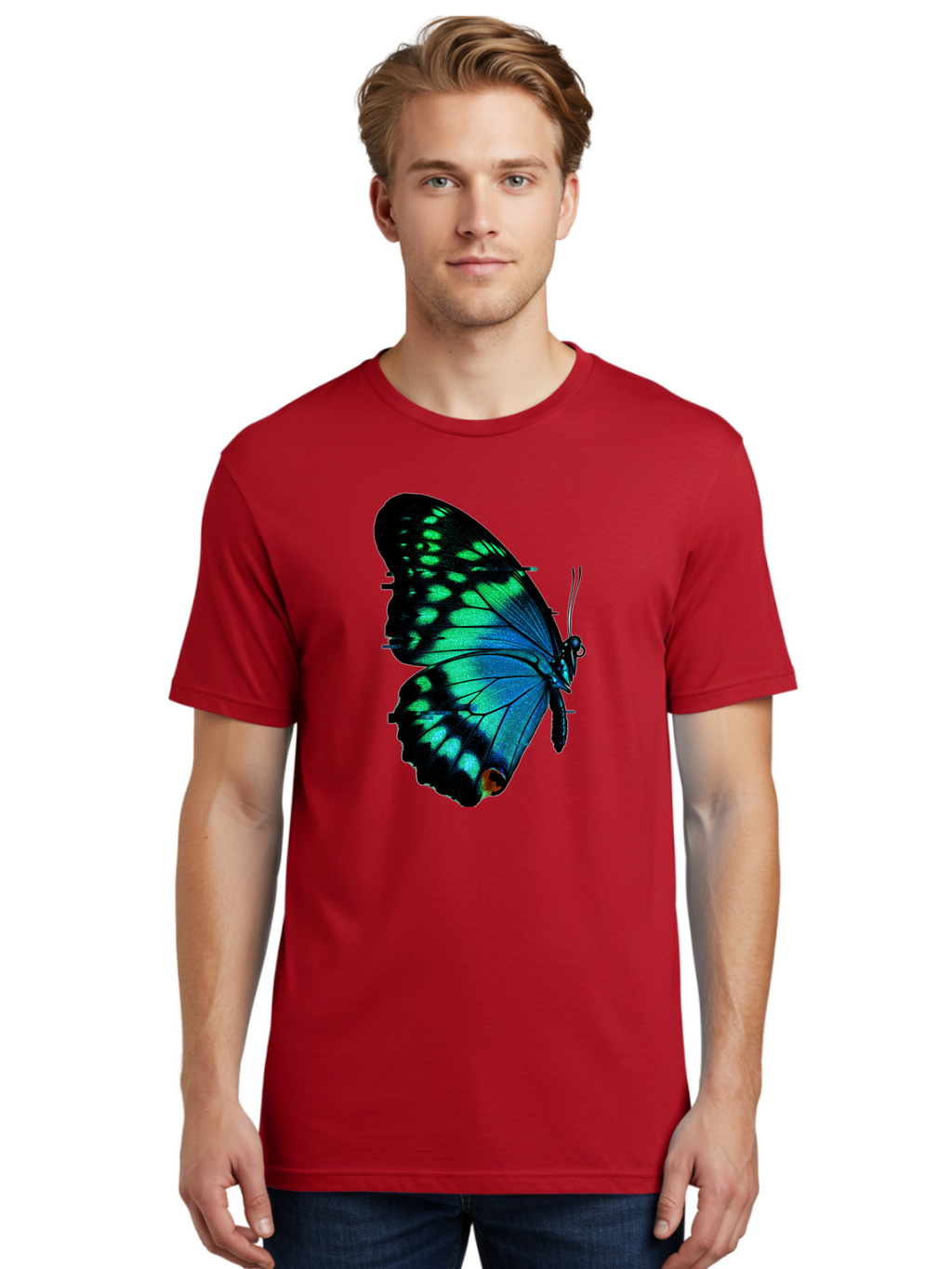 Blue-Butterfly-2 Men'S Graphic Tee, 100% Cotton, Comfortable Casual Summer Wear, Machine Washable, Vintage Camera, Old Camera, Antique Camera, Black Camera, Classic Photography, Photography Equipment, Nostalgic Device, Film Camera, Camera Art Bah597