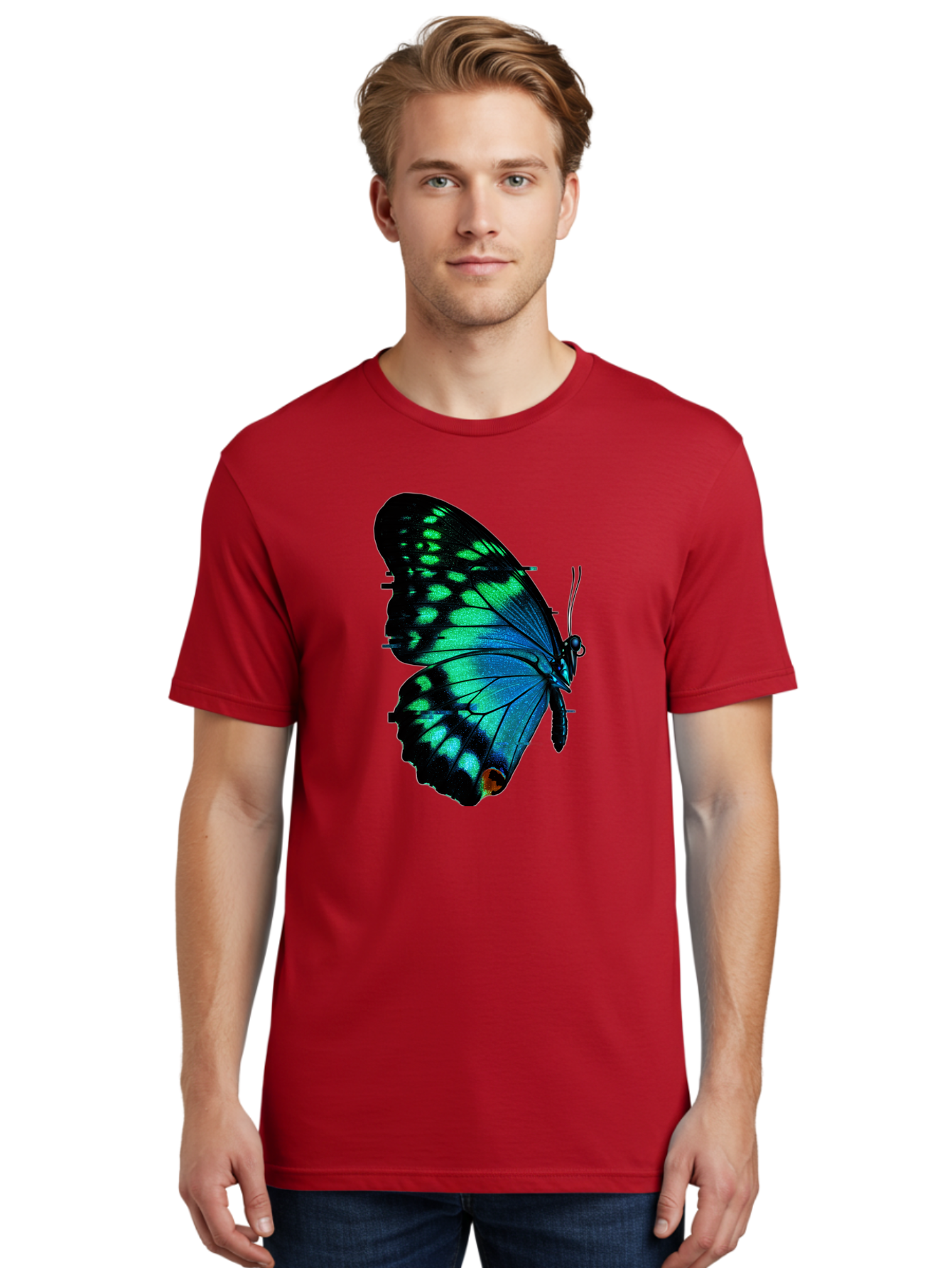Blue-Butterfly-2 Men'S Graphic Tee, 100% Cotton, Comfortable Casual Summer Wear, Machine Washable, Vintage Camera, Old Camera, Antique Camera, Black Camera, Classic Photography, Photography Equipment, Nostalgic Device, Film Camera, Camera Art Bah597