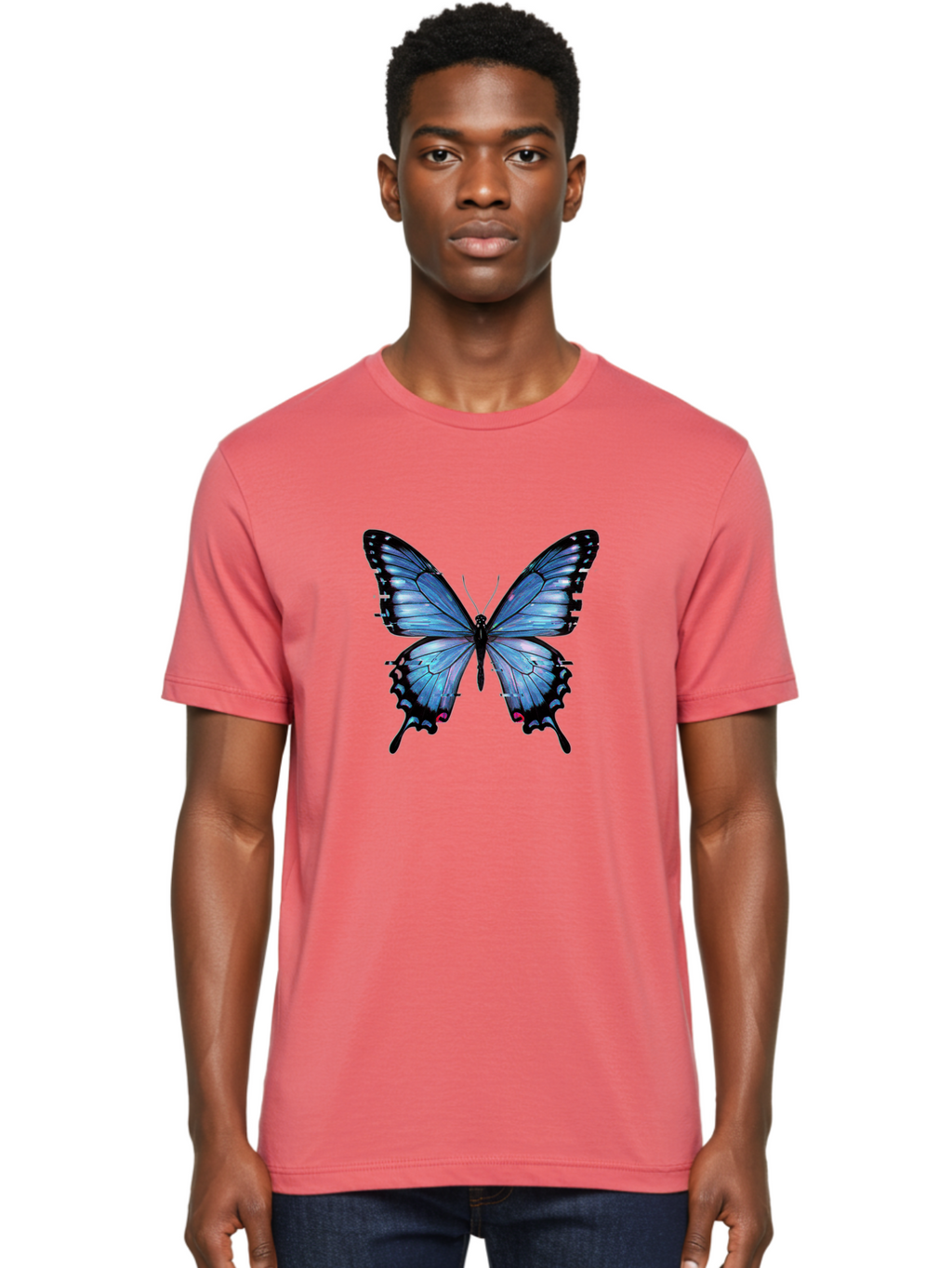 Blue-Butterfly-3 Men'S Graphic Tee, 100% Cotton, Comfortable Casual Summer Wear, Machine Washable, Vintage Camera, Old Camera, Antique Camera, Black Camera, Classic Photography, Photography Equipment, Nostalgic Device, Film Camera, Camera Art Bah598