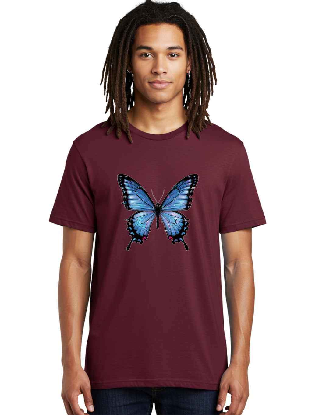 Blue-Butterfly-3 Men'S Graphic Tee, 100% Cotton, Comfortable Casual Summer Wear, Machine Washable, Vintage Camera, Old Camera, Antique Camera, Black Camera, Classic Photography, Photography Equipment, Nostalgic Device, Film Camera, Camera Art Bah598