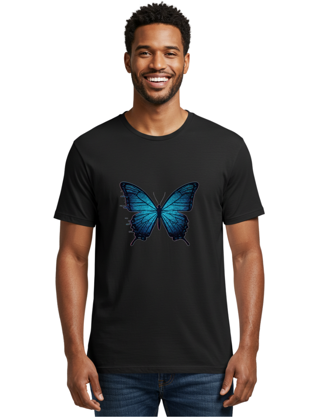 Blue-Butterfly-4 Men'S Graphic Tee, 100% Cotton, Comfortable Casual Summer Wear, Machine Washable, Vintage Camera, Old Camera, Antique Camera, Black Camera, Classic Photography, Photography Equipment, Nostalgic Device, Film Camera, Camera Art Bah599