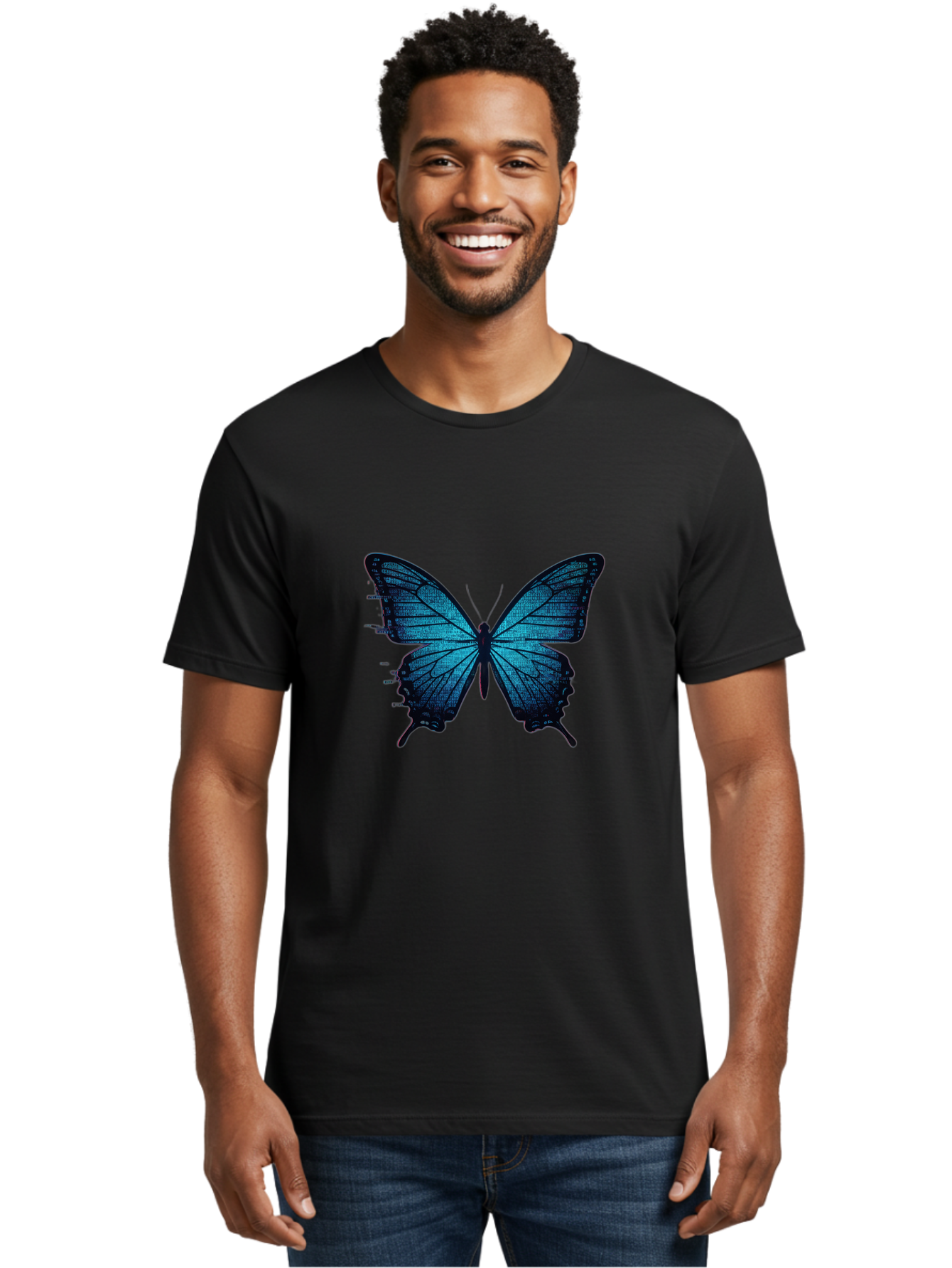 Blue-Butterfly-4 Men'S Graphic Tee, 100% Cotton, Comfortable Casual Summer Wear, Machine Washable, Vintage Camera, Old Camera, Antique Camera, Black Camera, Classic Photography, Photography Equipment, Nostalgic Device, Film Camera, Camera Art Bah599