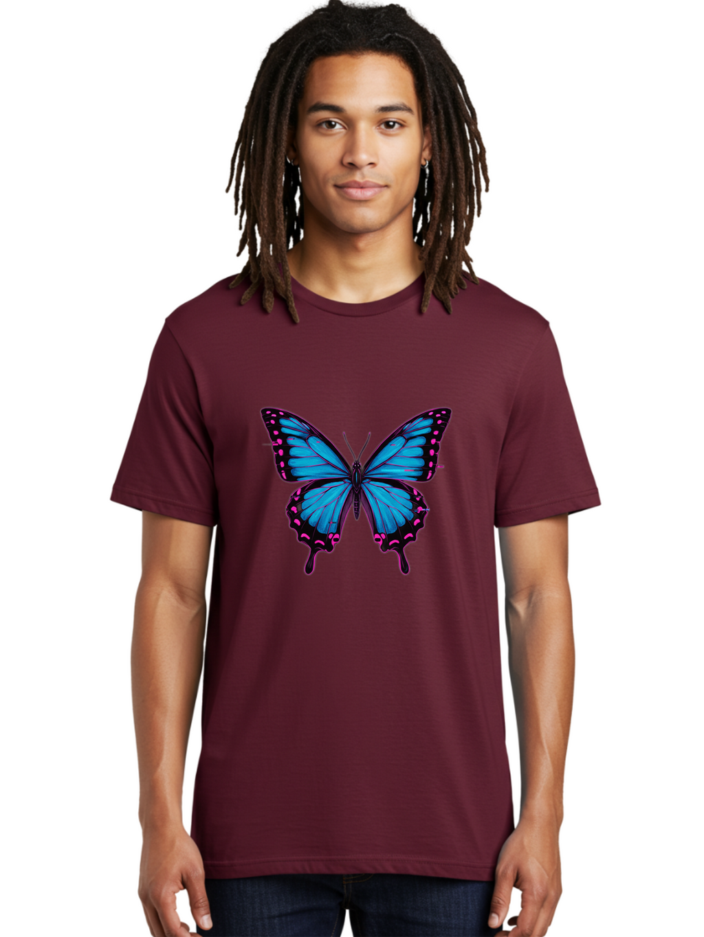 Blue-Butterfly Men'S Graphic Tee, 100% Cotton, Comfortable Casual Summer Wear, Machine Washable, Vintage Camera, Old Camera, Antique Camera, Black Camera, Classic Photography, Photography Equipment, Nostalgic Device, Film Camera, Camera Art Bah600