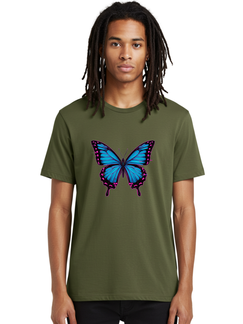 Blue-Butterfly Men'S Graphic Tee, 100% Cotton, Comfortable Casual Summer Wear, Machine Washable, Vintage Camera, Old Camera, Antique Camera, Black Camera, Classic Photography, Photography Equipment, Nostalgic Device, Film Camera, Camera Art Bah600