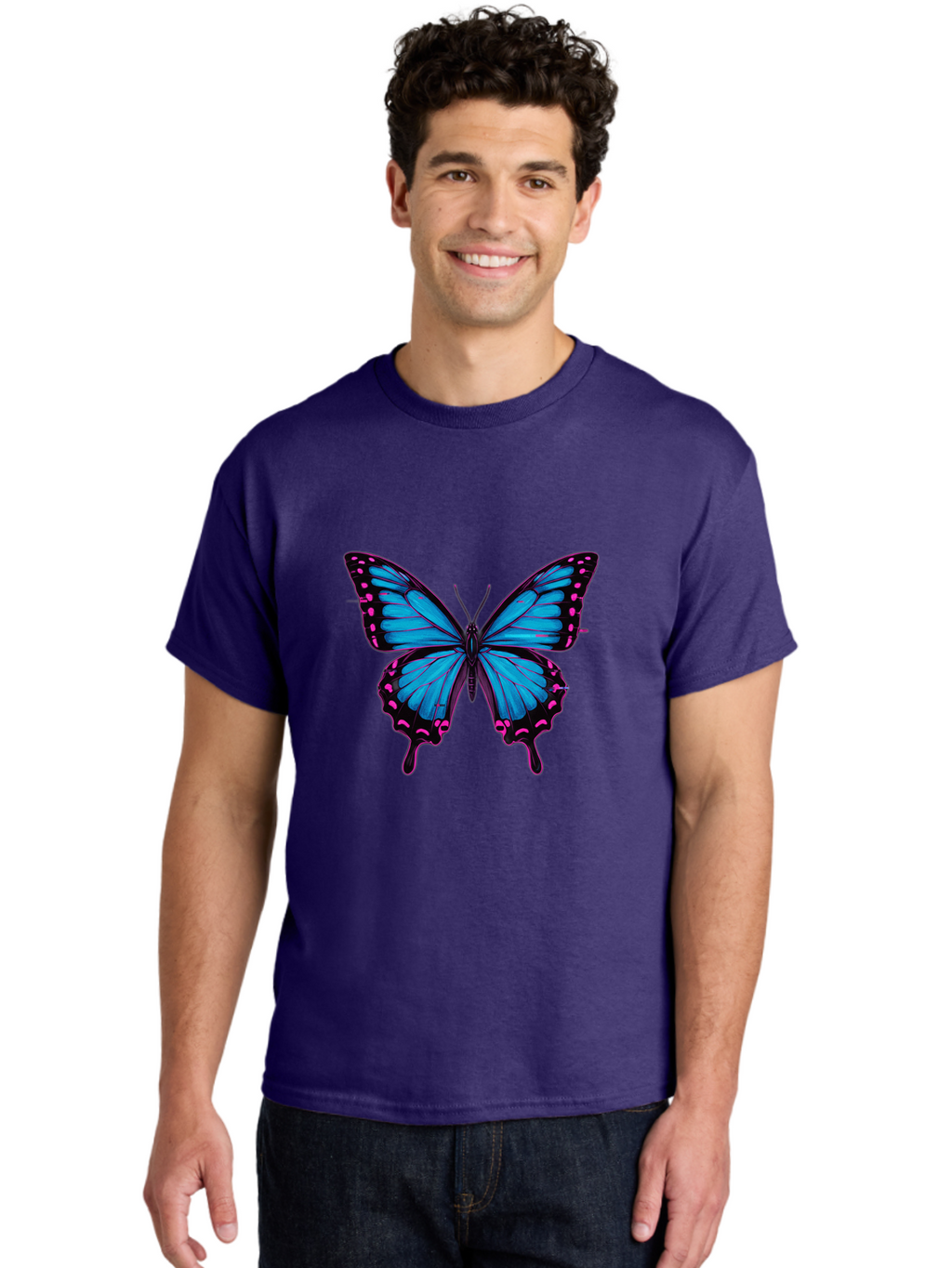 Blue-Butterfly Men'S Graphic Tee, 100% Cotton, Comfortable Casual Summer Wear, Machine Washable, Vintage Camera, Old Camera, Antique Camera, Black Camera, Classic Photography, Photography Equipment, Nostalgic Device, Film Camera, Camera Art Bah600
