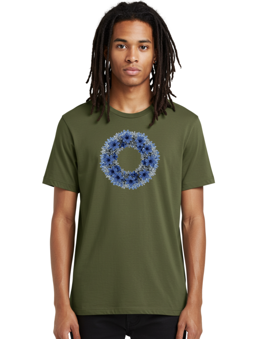 Blue-Flower-Wreath Men'S Graphic Tee, 100% Cotton, Comfortable Casual Summer Wear, Machine Washable, Vintage Camera, Old Camera, Antique Camera, Black Camera, Classic Photography, Photography Equipment, Nostalgic Device, Film Camera, Bah601