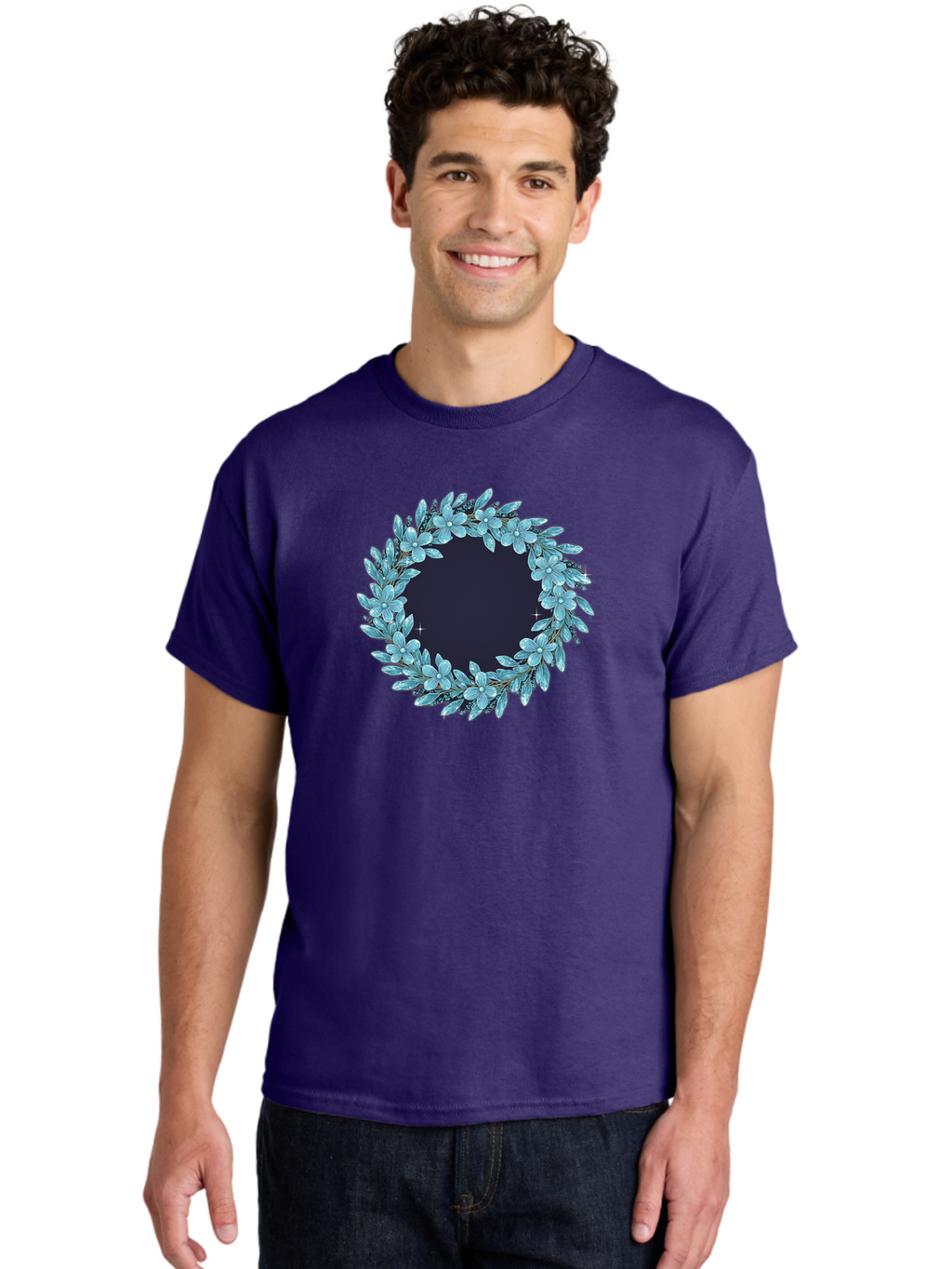 Blue-Flowers-Wreath Men'S Graphic Tee, 100% Cotton, Comfortable Casual Summer Wear, Machine Washable, Vintage Camera, Old Camera, Antique Camera, Black Camera, Classic Photography, Photography Equipment, Nostalgic Device, Film Camera, Bah602