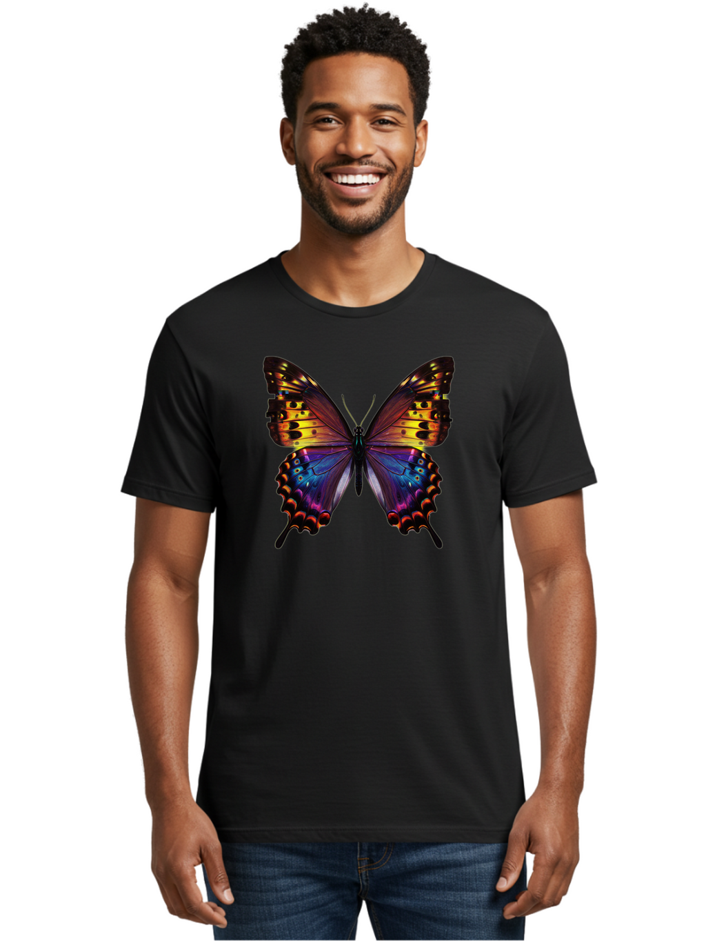 Blue-Morpho-Butterfly Men'S Graphic Tee, 100% Cotton, Comfortable Casual Summer Wear, Machine Washable, Vintage Camera, Old Camera, Antique Camera, Black Camera, Classic Photography, Photography Equipment, Nostalgic Device, Film Camera, Bah603