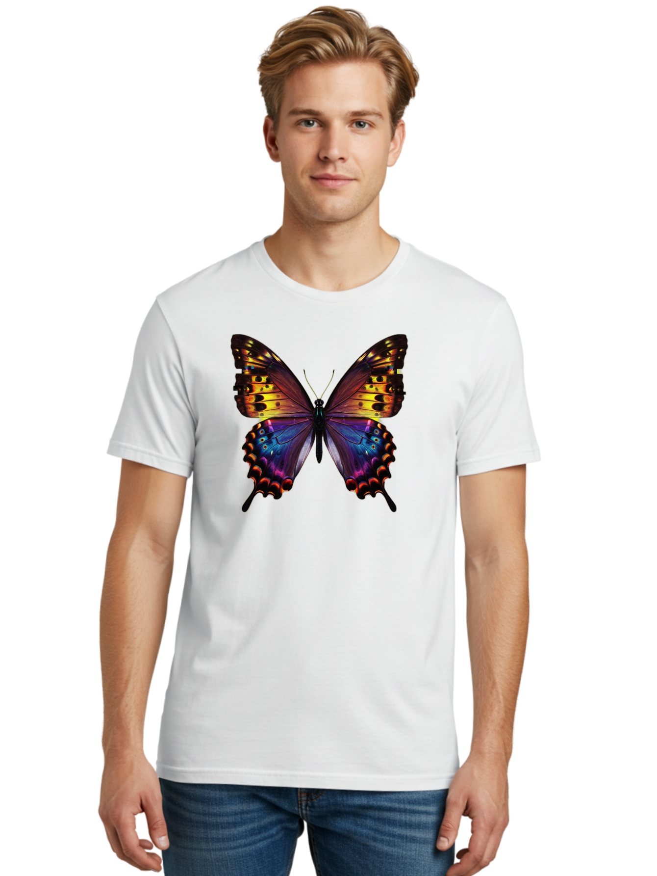 Blue-Morpho-Butterfly Men'S Graphic Tee, 100% Cotton, Comfortable Casual Summer Wear, Machine Washable, Vintage Camera, Old Camera, Antique Camera, Black Camera, Classic Photography, Photography Equipment, Nostalgic Device, Film Camera, Bah603