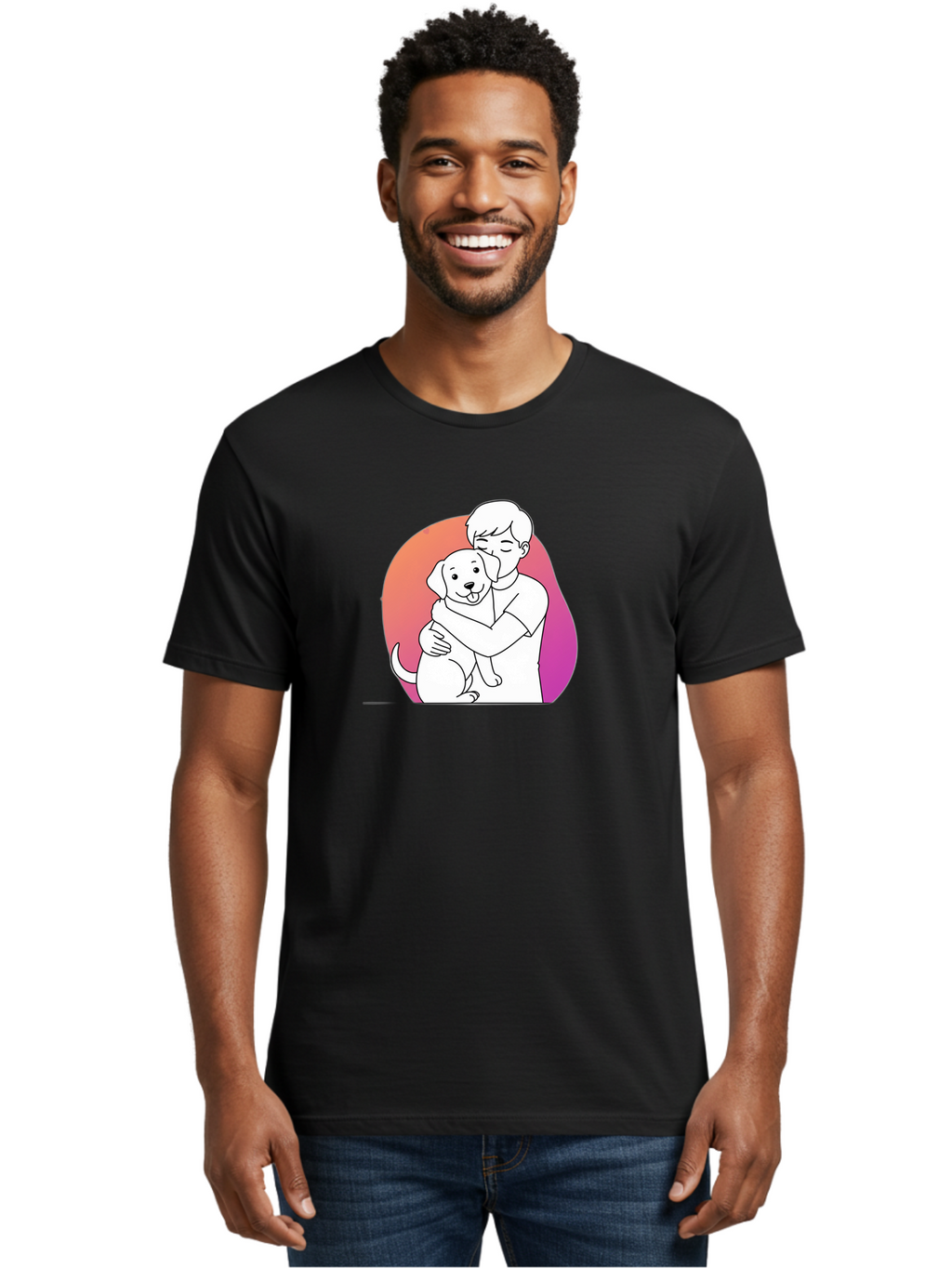 Boy-Hugging-Dog-1 Men'S Graphic Tee, 100% Cotton, Comfortable Casual Summer Wear, Machine Washable, Vintage Camera, Old Camera, Antique Camera, Black Camera, Classic Photography, Photography Equipment, Nostalgic Device, Film Camera, Camera Art Bah604