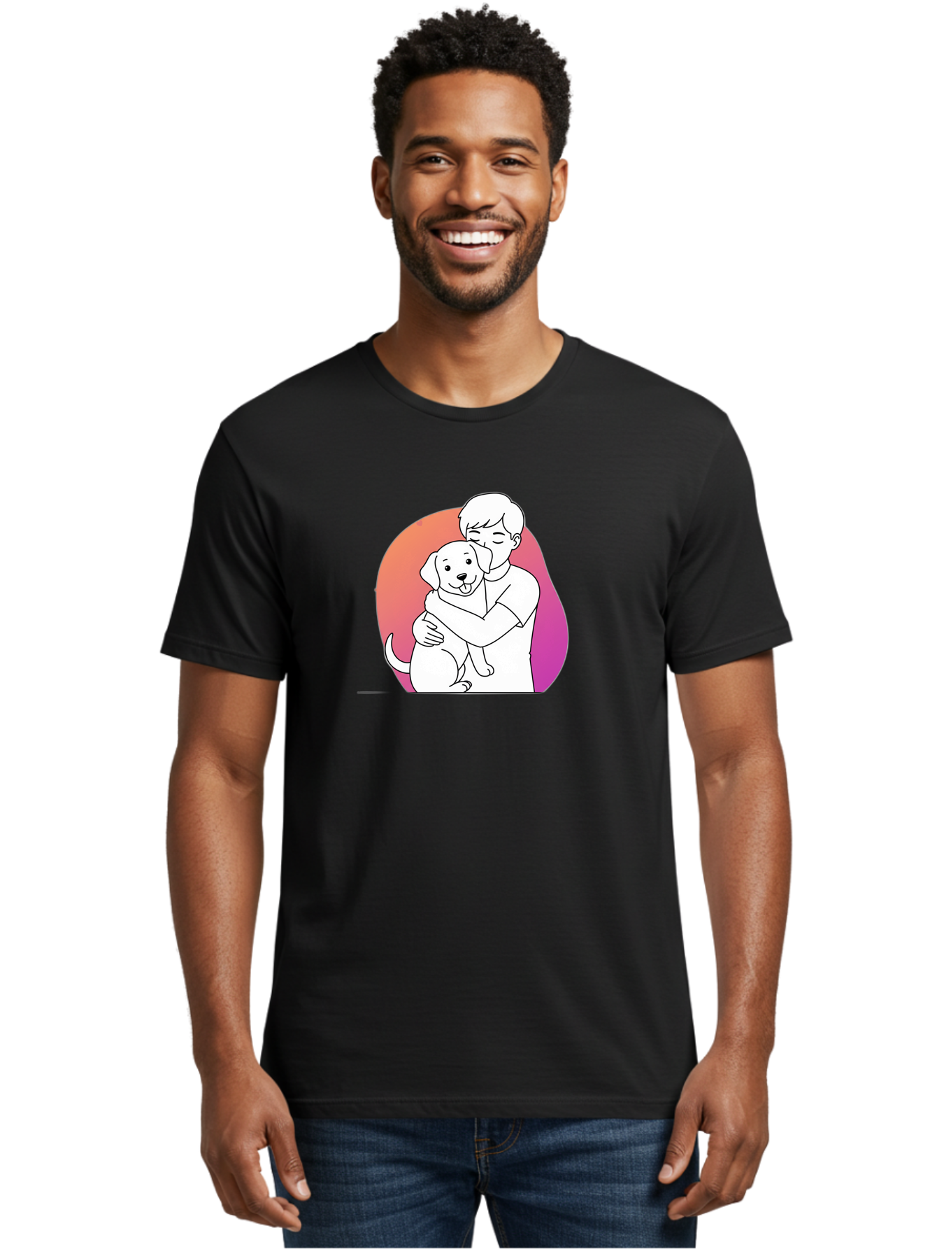Boy-Hugging-Dog-1 Men'S Graphic Tee, 100% Cotton, Comfortable Casual Summer Wear, Machine Washable, Vintage Camera, Old Camera, Antique Camera, Black Camera, Classic Photography, Photography Equipment, Nostalgic Device, Film Camera, Camera Art Bah604