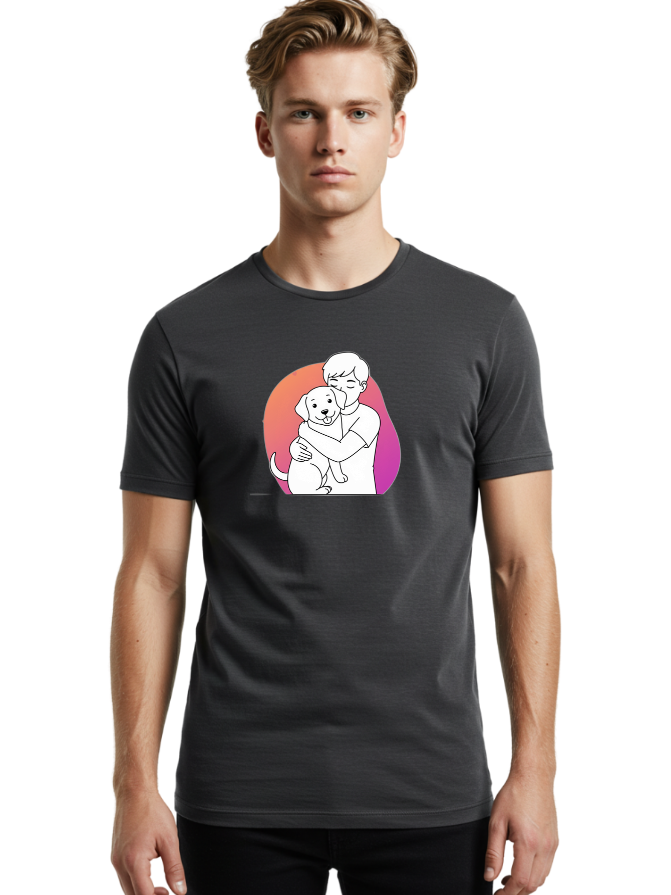 Boy-Hugging-Dog-1 Men'S Graphic Tee, 100% Cotton, Comfortable Casual Summer Wear, Machine Washable, Vintage Camera, Old Camera, Antique Camera, Black Camera, Classic Photography, Photography Equipment, Nostalgic Device, Film Camera, Camera Art Bah604