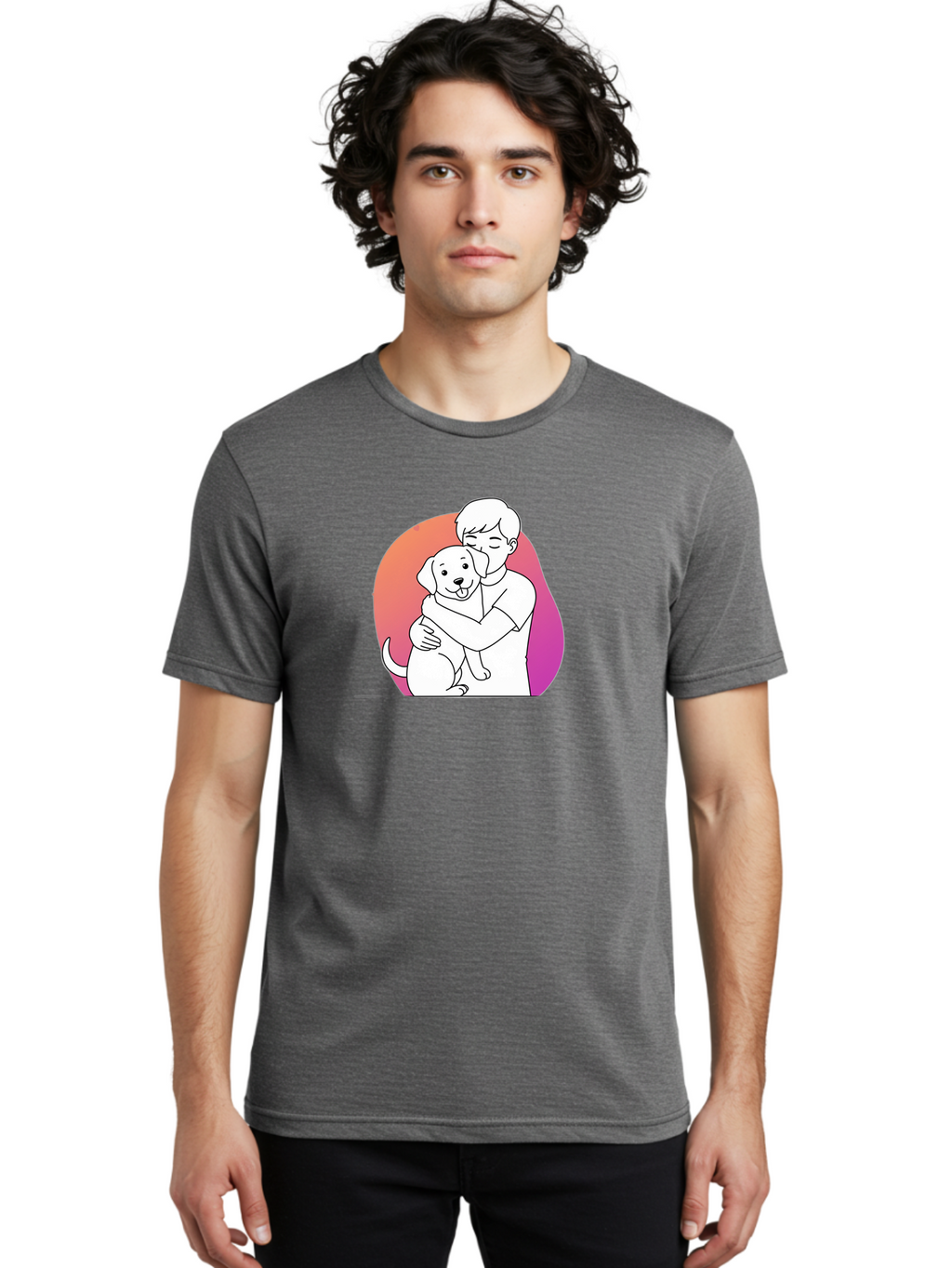 Boy-Hugging-Dog-1 Men'S Graphic Tee, 100% Cotton, Comfortable Casual Summer Wear, Machine Washable, Vintage Camera, Old Camera, Antique Camera, Black Camera, Classic Photography, Photography Equipment, Nostalgic Device, Film Camera, Camera Art Bah604