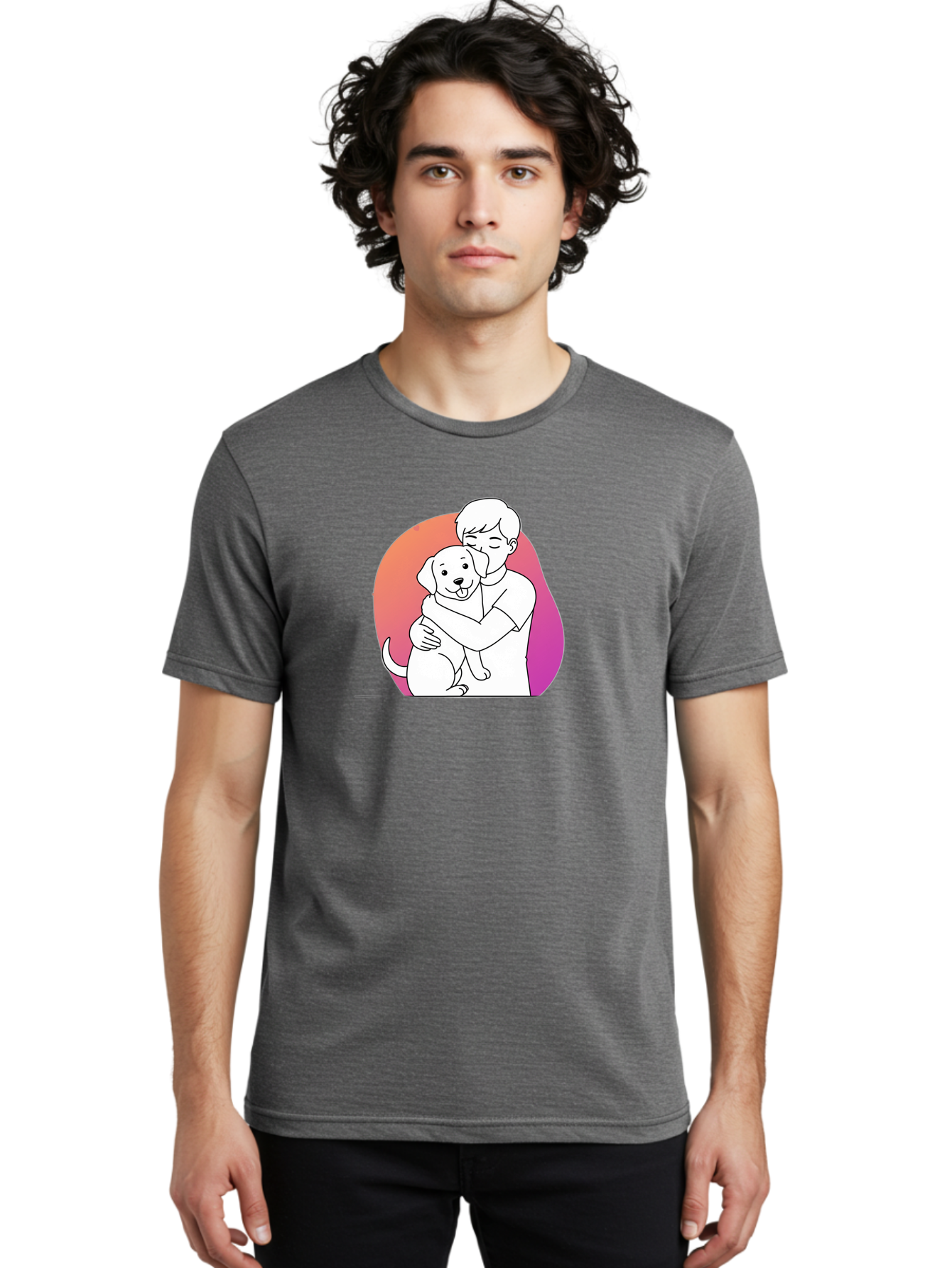 Boy-Hugging-Dog-1 Men'S Graphic Tee, 100% Cotton, Comfortable Casual Summer Wear, Machine Washable, Vintage Camera, Old Camera, Antique Camera, Black Camera, Classic Photography, Photography Equipment, Nostalgic Device, Film Camera, Camera Art Bah604