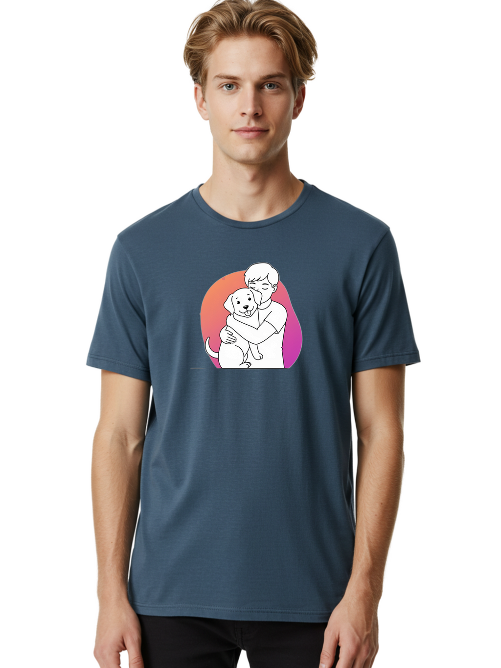 Boy-Hugging-Dog-1 Men'S Graphic Tee, 100% Cotton, Comfortable Casual Summer Wear, Machine Washable, Vintage Camera, Old Camera, Antique Camera, Black Camera, Classic Photography, Photography Equipment, Nostalgic Device, Film Camera, Camera Art Bah604