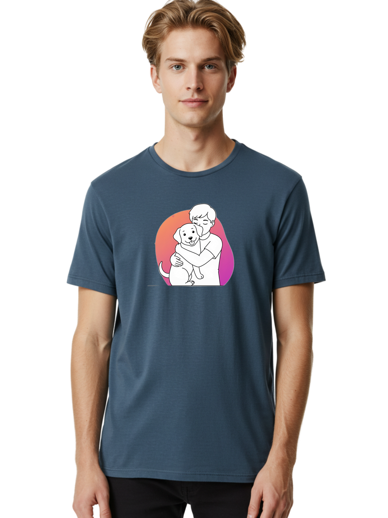 Boy-Hugging-Dog-1 Men'S Graphic Tee, 100% Cotton, Comfortable Casual Summer Wear, Machine Washable, Vintage Camera, Old Camera, Antique Camera, Black Camera, Classic Photography, Photography Equipment, Nostalgic Device, Film Camera, Camera Art Bah604