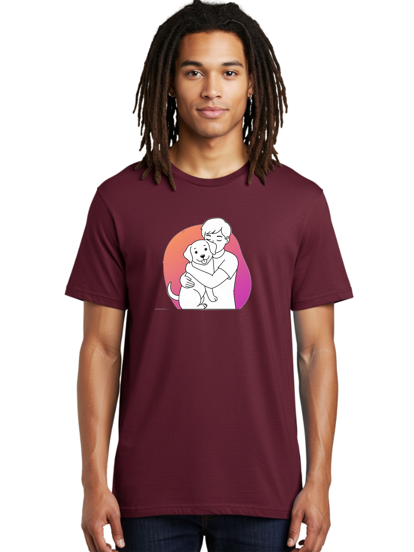 Boy-Hugging-Dog-1 Men'S Graphic Tee, 100% Cotton, Comfortable Casual Summer Wear, Machine Washable, Vintage Camera, Old Camera, Antique Camera, Black Camera, Classic Photography, Photography Equipment, Nostalgic Device, Film Camera, Camera Art Bah604