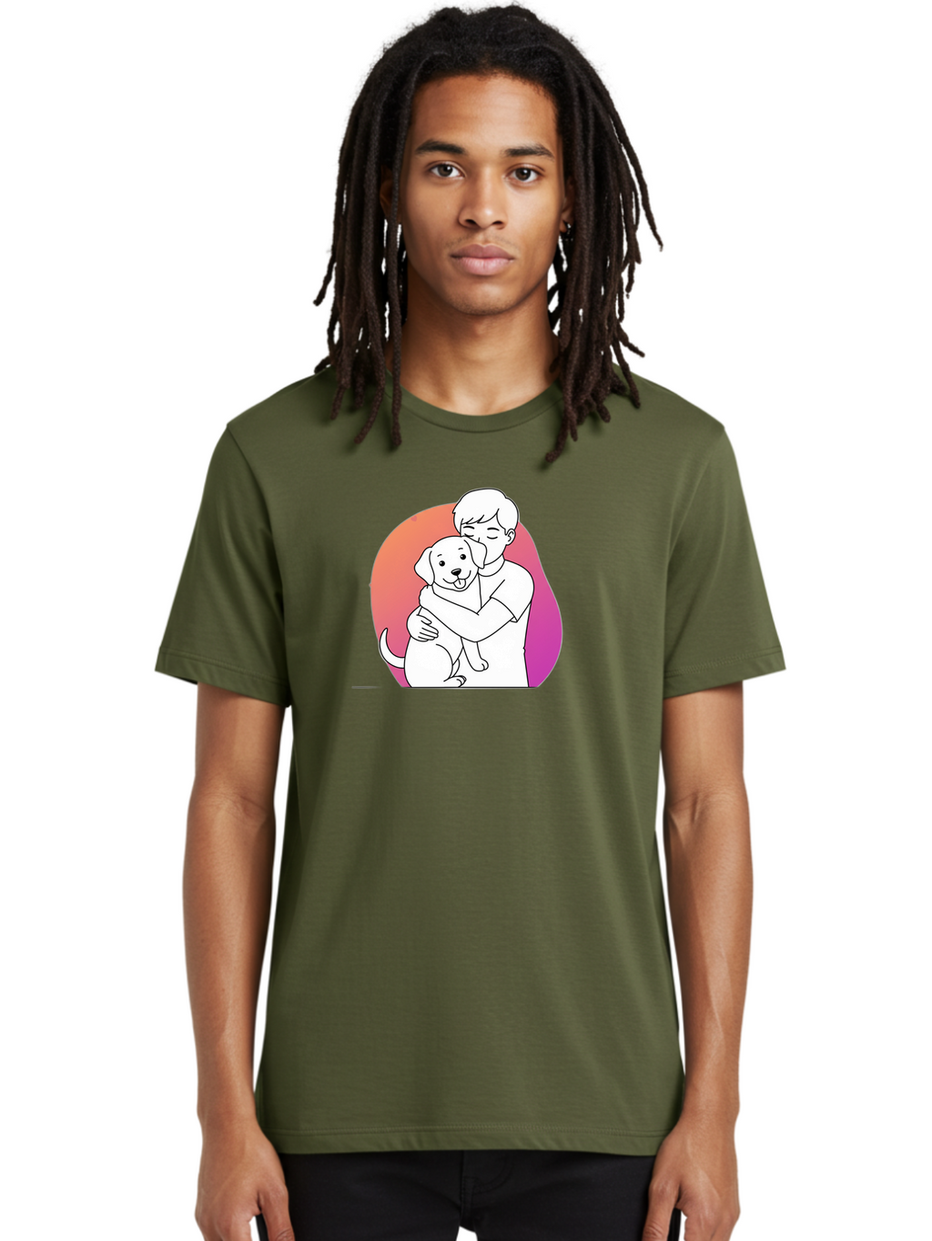 Boy-Hugging-Dog-1 Men'S Graphic Tee, 100% Cotton, Comfortable Casual Summer Wear, Machine Washable, Vintage Camera, Old Camera, Antique Camera, Black Camera, Classic Photography, Photography Equipment, Nostalgic Device, Film Camera, Camera Art Bah604