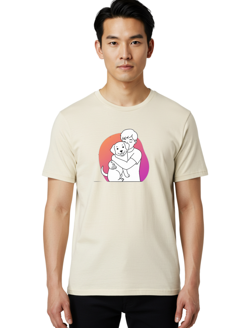 Boy-Hugging-Dog-1 Men'S Graphic Tee, 100% Cotton, Comfortable Casual Summer Wear, Machine Washable, Vintage Camera, Old Camera, Antique Camera, Black Camera, Classic Photography, Photography Equipment, Nostalgic Device, Film Camera, Camera Art Bah604