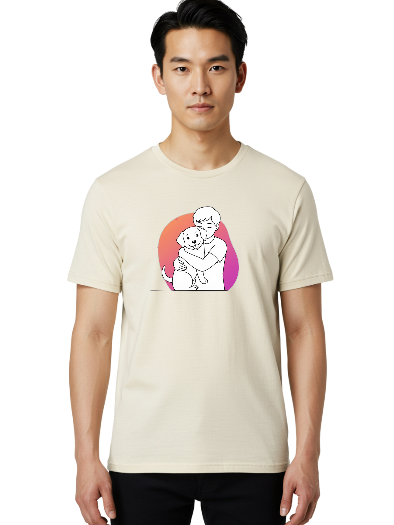 Boy-Hugging-Dog-1 Men'S Graphic Tee, 100% Cotton, Comfortable Casual Summer Wear, Machine Washable, Vintage Camera, Old Camera, Antique Camera, Black Camera, Classic Photography, Photography Equipment, Nostalgic Device, Film Camera, Camera Art Bah604