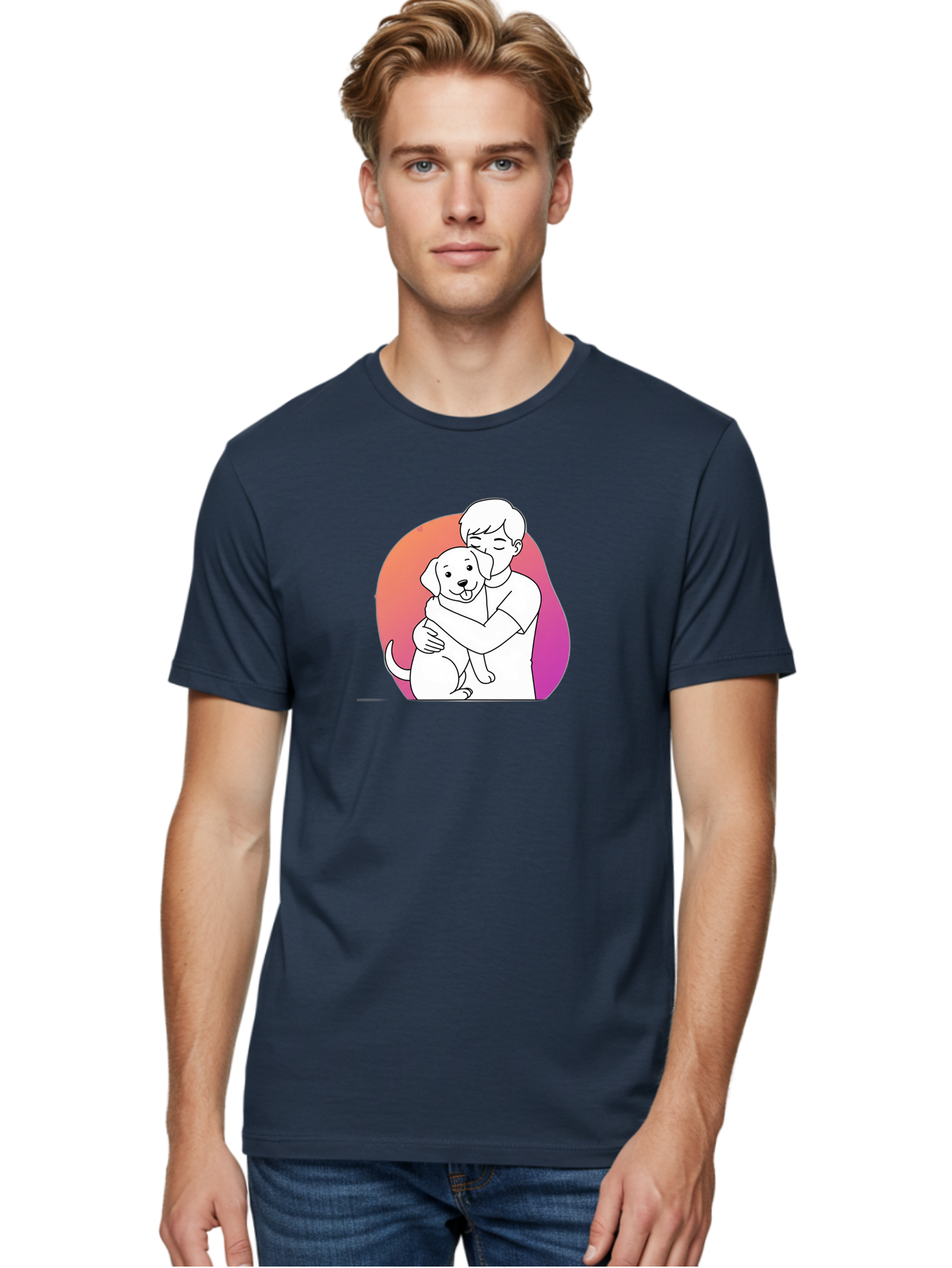 Boy-Hugging-Dog-1 Men'S Graphic Tee, 100% Cotton, Comfortable Casual Summer Wear, Machine Washable, Vintage Camera, Old Camera, Antique Camera, Black Camera, Classic Photography, Photography Equipment, Nostalgic Device, Film Camera, Camera Art Bah604