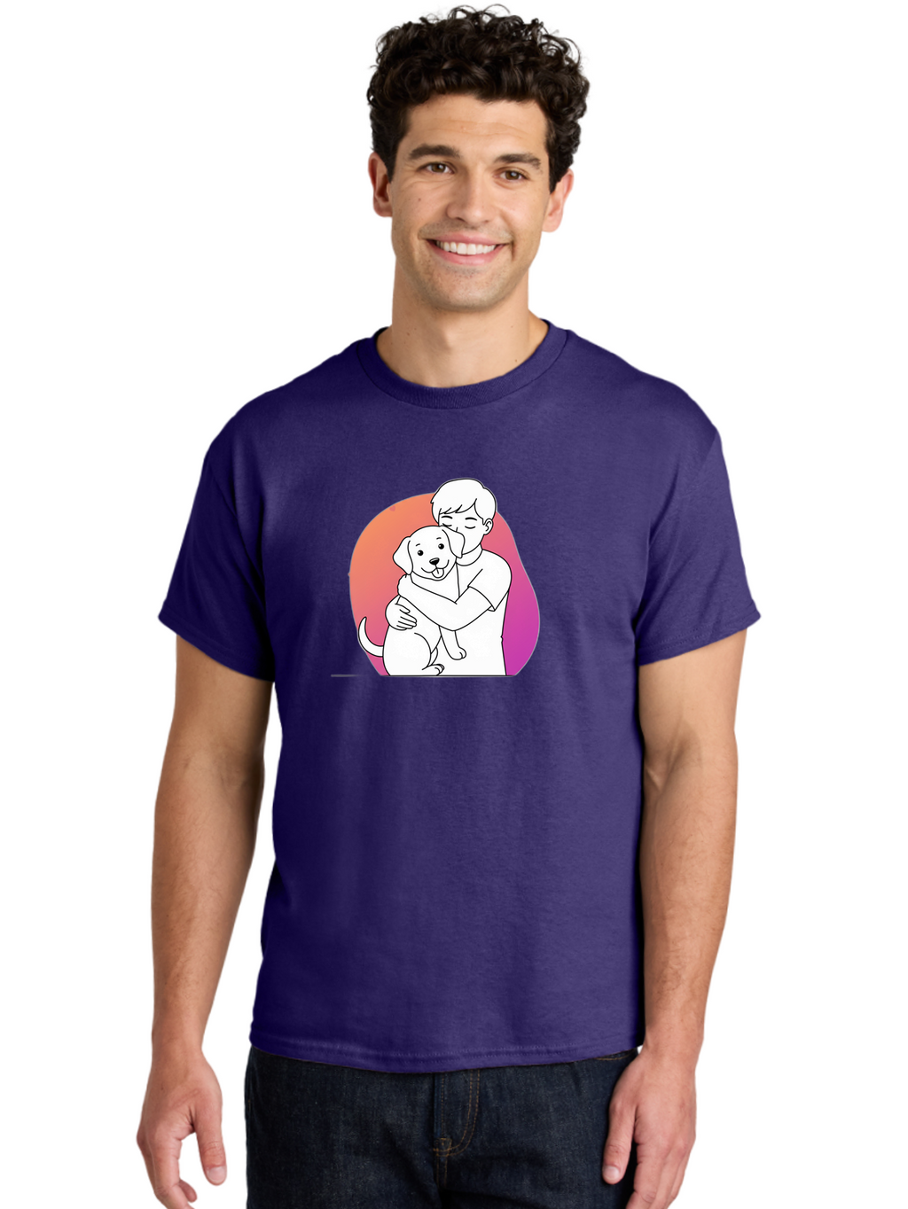 Boy-Hugging-Dog-1 Men'S Graphic Tee, 100% Cotton, Comfortable Casual Summer Wear, Machine Washable, Vintage Camera, Old Camera, Antique Camera, Black Camera, Classic Photography, Photography Equipment, Nostalgic Device, Film Camera, Camera Art Bah604