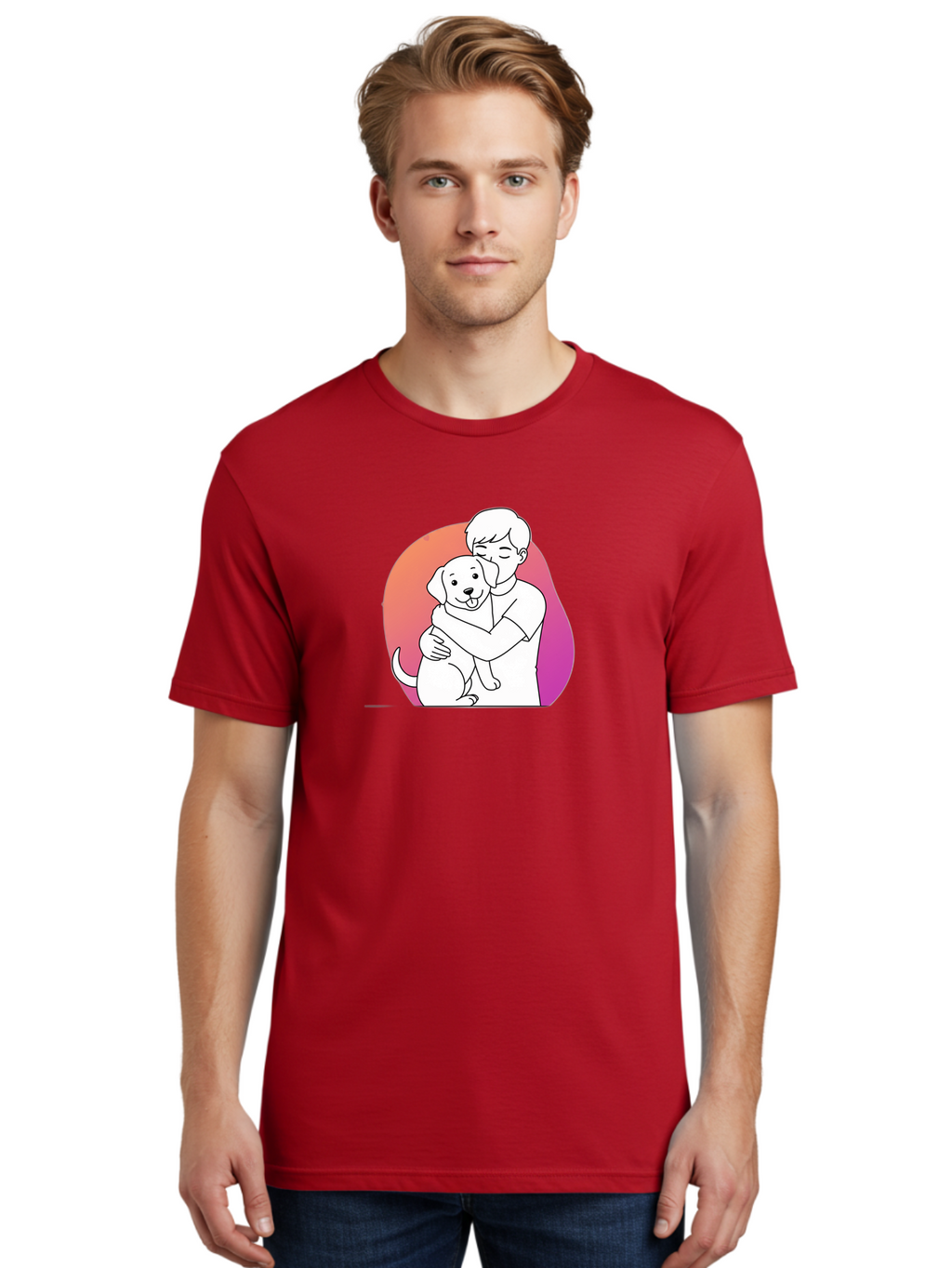 Boy-Hugging-Dog-1 Men'S Graphic Tee, 100% Cotton, Comfortable Casual Summer Wear, Machine Washable, Vintage Camera, Old Camera, Antique Camera, Black Camera, Classic Photography, Photography Equipment, Nostalgic Device, Film Camera, Camera Art Bah604