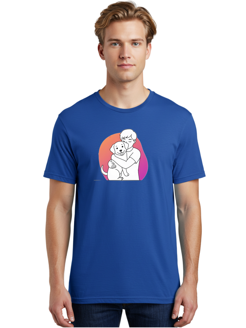 Boy-Hugging-Dog-1 Men'S Graphic Tee, 100% Cotton, Comfortable Casual Summer Wear, Machine Washable, Vintage Camera, Old Camera, Antique Camera, Black Camera, Classic Photography, Photography Equipment, Nostalgic Device, Film Camera, Camera Art Bah604