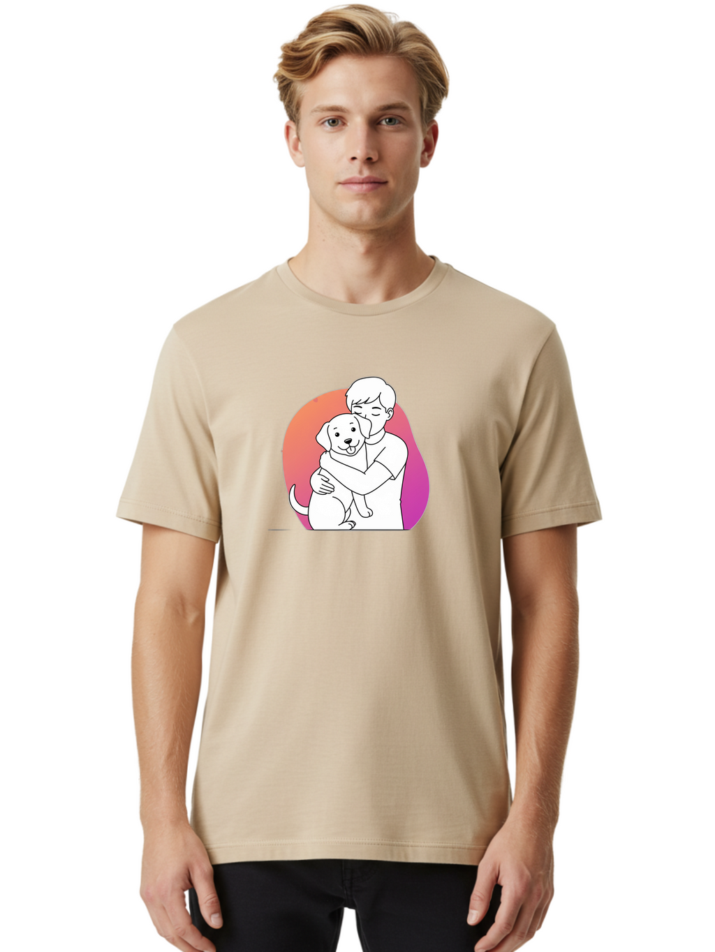 Boy-Hugging-Dog-1 Men'S Graphic Tee, 100% Cotton, Comfortable Casual Summer Wear, Machine Washable, Vintage Camera, Old Camera, Antique Camera, Black Camera, Classic Photography, Photography Equipment, Nostalgic Device, Film Camera, Camera Art Bah604