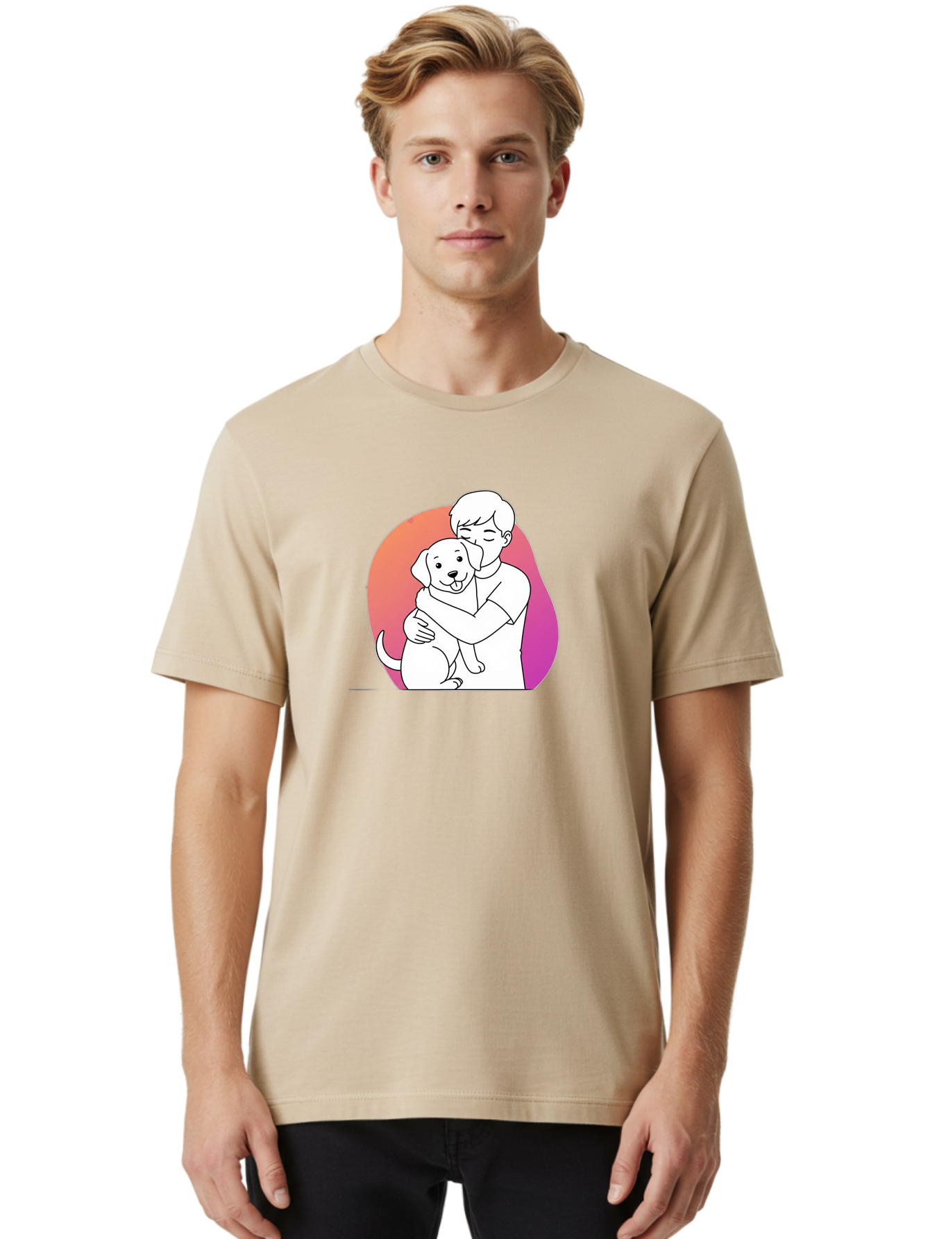 Boy-Hugging-Dog-1 Men'S Graphic Tee, 100% Cotton, Comfortable Casual Summer Wear, Machine Washable, Vintage Camera, Old Camera, Antique Camera, Black Camera, Classic Photography, Photography Equipment, Nostalgic Device, Film Camera, Camera Art Bah604