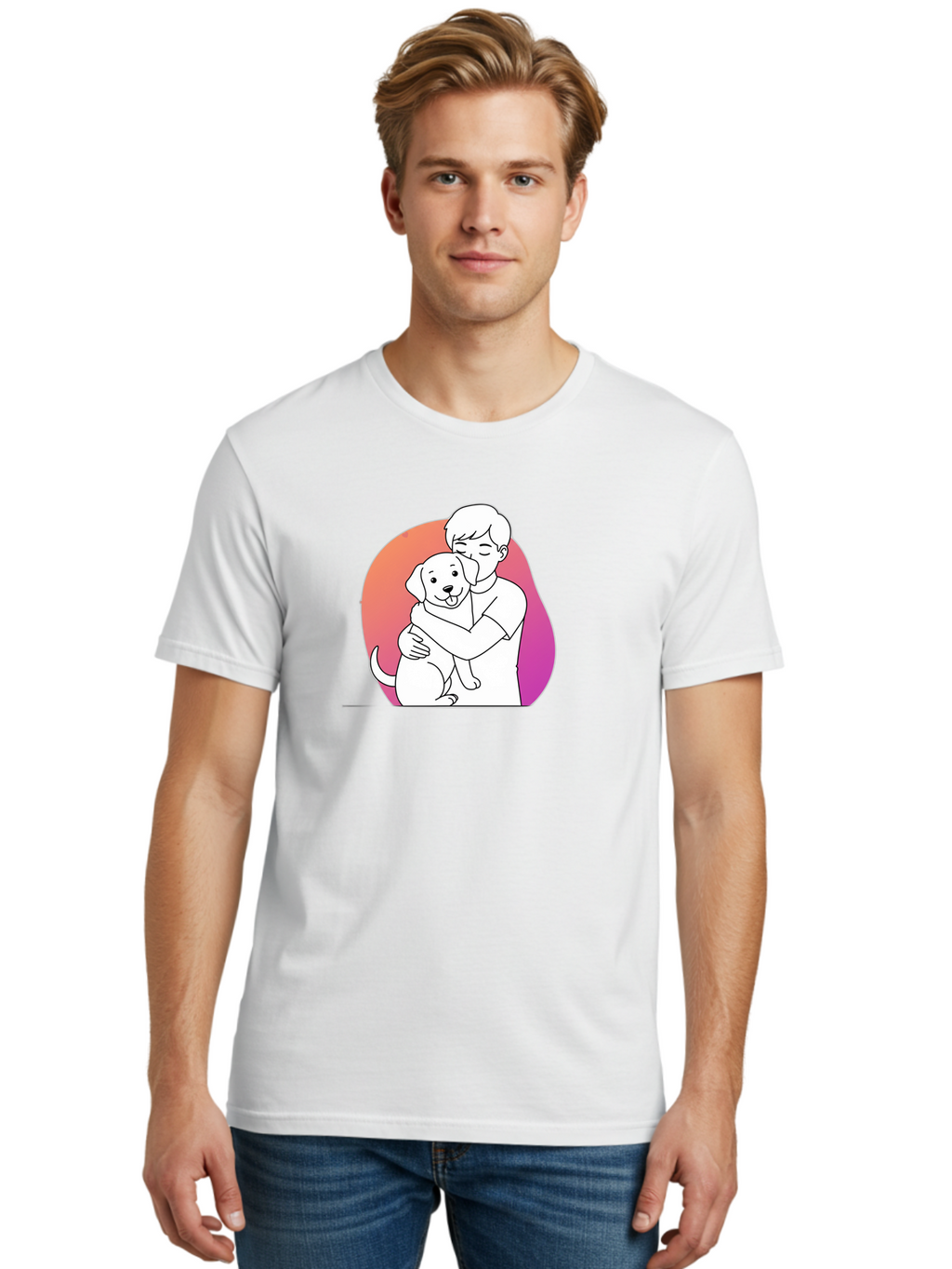 Boy-Hugging-Dog-1 Men'S Graphic Tee, 100% Cotton, Comfortable Casual Summer Wear, Machine Washable, Vintage Camera, Old Camera, Antique Camera, Black Camera, Classic Photography, Photography Equipment, Nostalgic Device, Film Camera, Camera Art Bah604