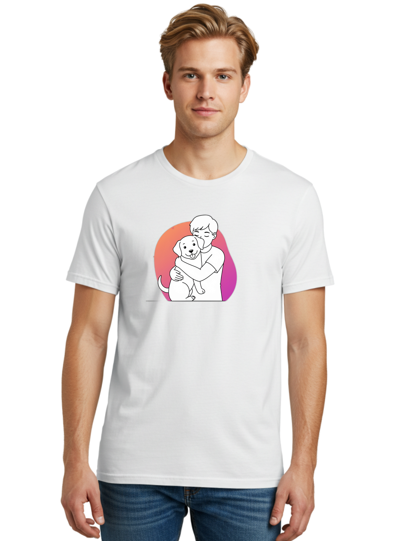 Boy-Hugging-Dog-1 Men'S Graphic Tee, 100% Cotton, Comfortable Casual Summer Wear, Machine Washable, Vintage Camera, Old Camera, Antique Camera, Black Camera, Classic Photography, Photography Equipment, Nostalgic Device, Film Camera, Camera Art Bah604