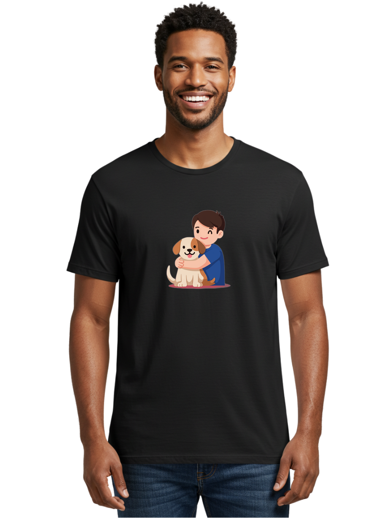 Boy-Hugging-Dog-2 Men'S Graphic Tee, 100% Cotton, Comfortable Casual Summer Wear, Machine Washable, Vintage Camera, Old Camera, Antique Camera, Black Camera, Classic Photography, Photography Equipment, Nostalgic Device, Film Camera, Camera Art Bah605