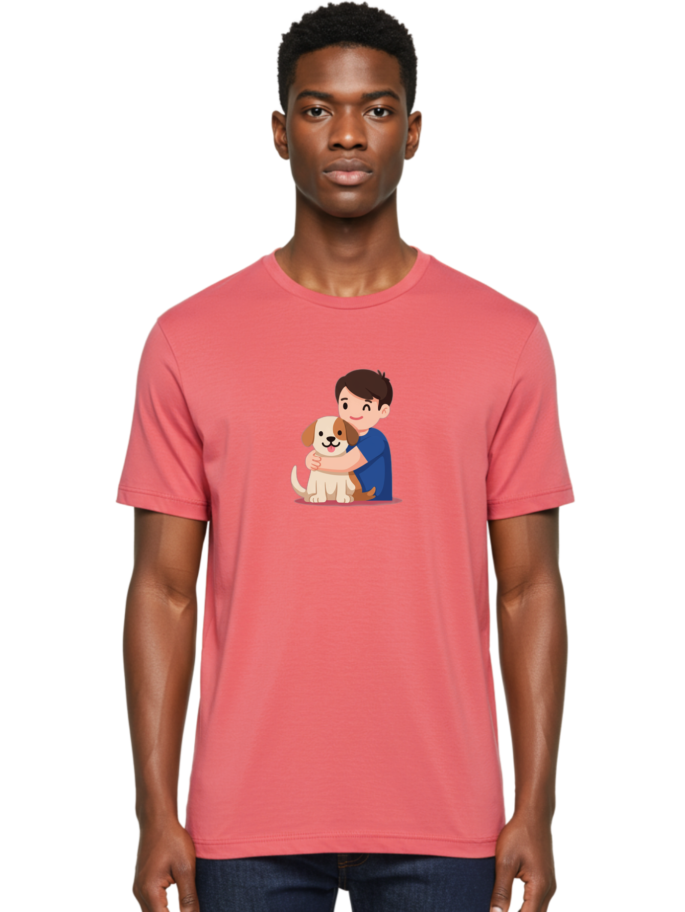Boy-Hugging-Dog-2 Men'S Graphic Tee, 100% Cotton, Comfortable Casual Summer Wear, Machine Washable, Vintage Camera, Old Camera, Antique Camera, Black Camera, Classic Photography, Photography Equipment, Nostalgic Device, Film Camera, Camera Art Bah605