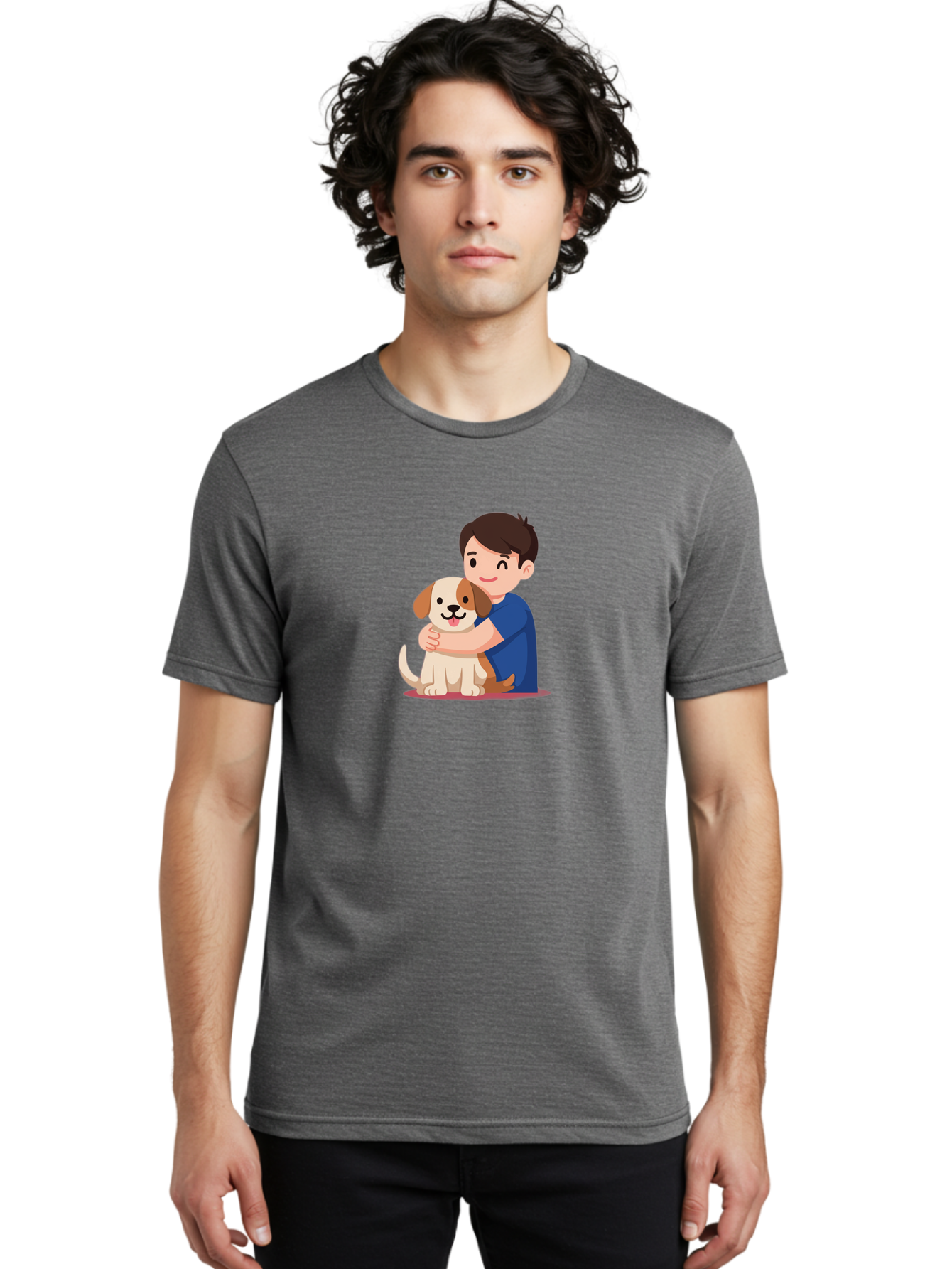Boy-Hugging-Dog-2 Men'S Graphic Tee, 100% Cotton, Comfortable Casual Summer Wear, Machine Washable, Vintage Camera, Old Camera, Antique Camera, Black Camera, Classic Photography, Photography Equipment, Nostalgic Device, Film Camera, Camera Art Bah605