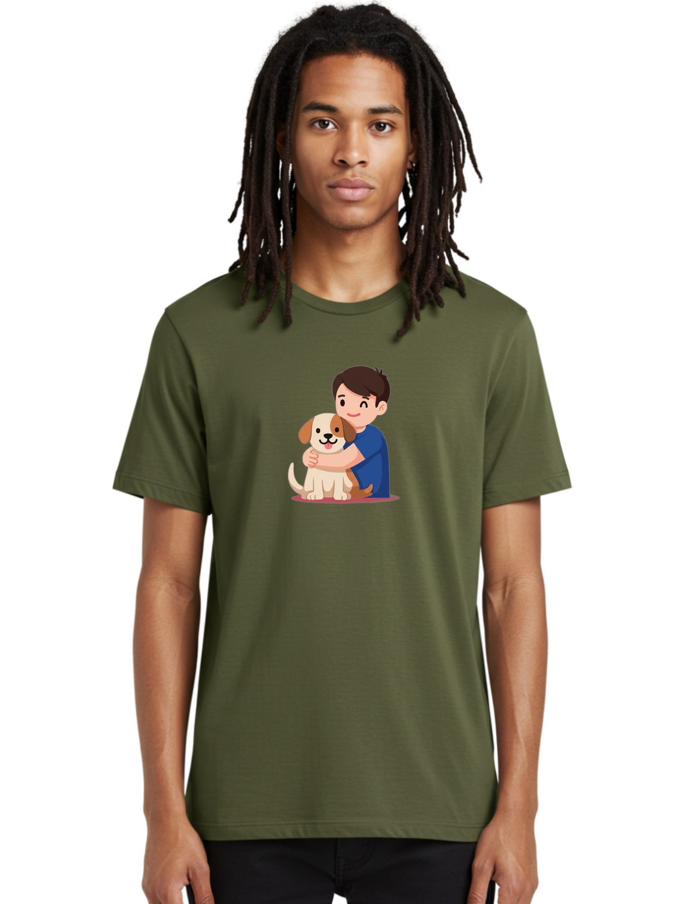 Boy-Hugging-Dog-2 Men'S Graphic Tee, 100% Cotton, Comfortable Casual Summer Wear, Machine Washable, Vintage Camera, Old Camera, Antique Camera, Black Camera, Classic Photography, Photography Equipment, Nostalgic Device, Film Camera, Camera Art Bah605