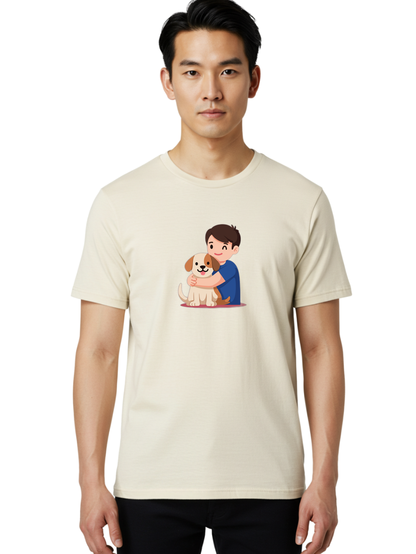Boy-Hugging-Dog-2 Men'S Graphic Tee, 100% Cotton, Comfortable Casual Summer Wear, Machine Washable, Vintage Camera, Old Camera, Antique Camera, Black Camera, Classic Photography, Photography Equipment, Nostalgic Device, Film Camera, Camera Art Bah605