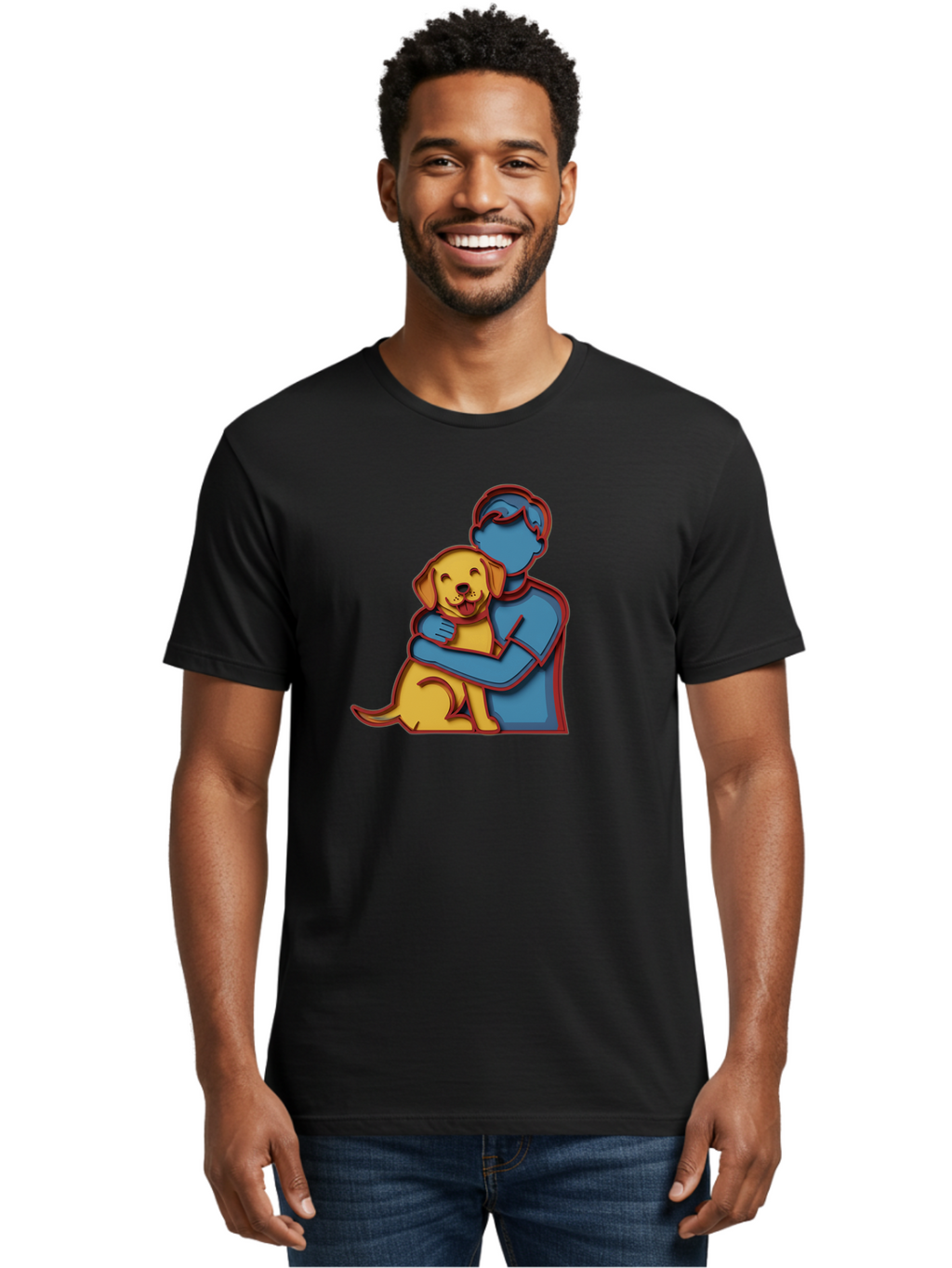 Boy-Hugging-Dog-3 Men'S Graphic Tee, 100% Cotton, Comfortable Casual Summer Wear, Machine Washable, Vintage Camera, Old Camera, Antique Camera, Black Camera, Classic Photography, Photography Equipment, Nostalgic Device, Film Camera, Camera Art Bah606