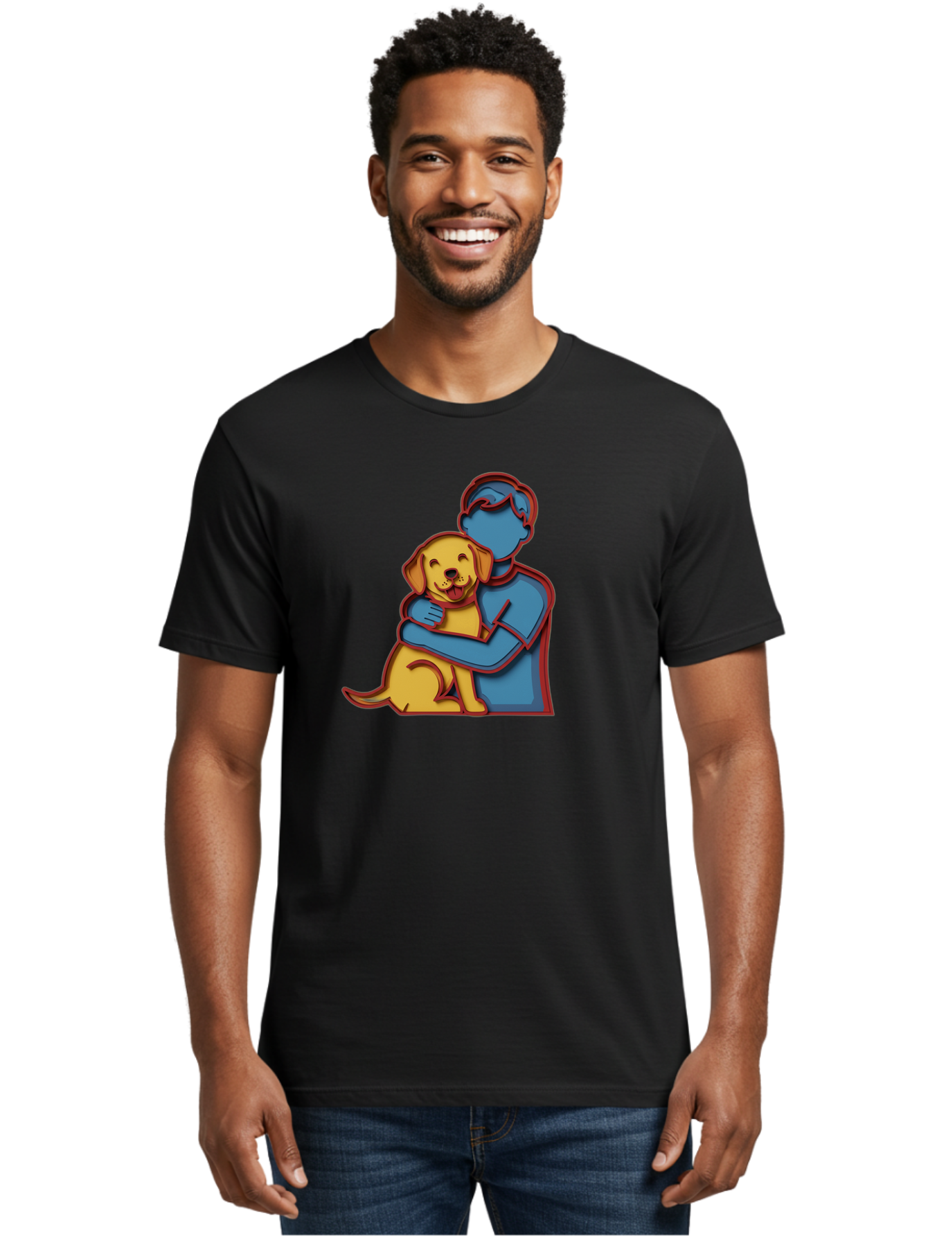 Boy-Hugging-Dog-3 Men'S Graphic Tee, 100% Cotton, Comfortable Casual Summer Wear, Machine Washable, Vintage Camera, Old Camera, Antique Camera, Black Camera, Classic Photography, Photography Equipment, Nostalgic Device, Film Camera, Camera Art Bah606