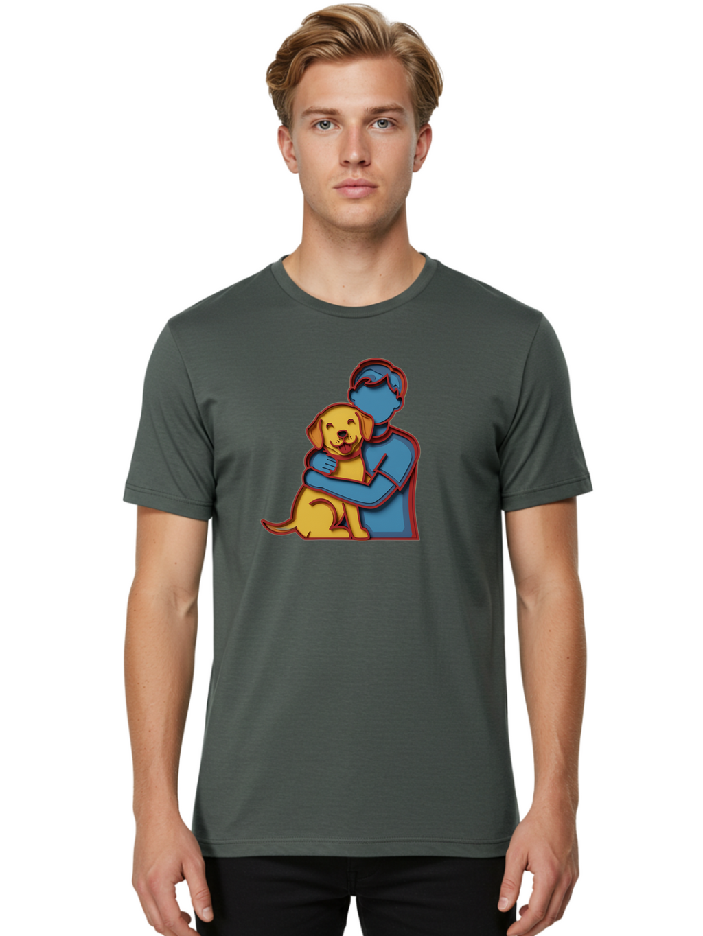 Boy-Hugging-Dog-3 Men'S Graphic Tee, 100% Cotton, Comfortable Casual Summer Wear, Machine Washable, Vintage Camera, Old Camera, Antique Camera, Black Camera, Classic Photography, Photography Equipment, Nostalgic Device, Film Camera, Camera Art Bah606