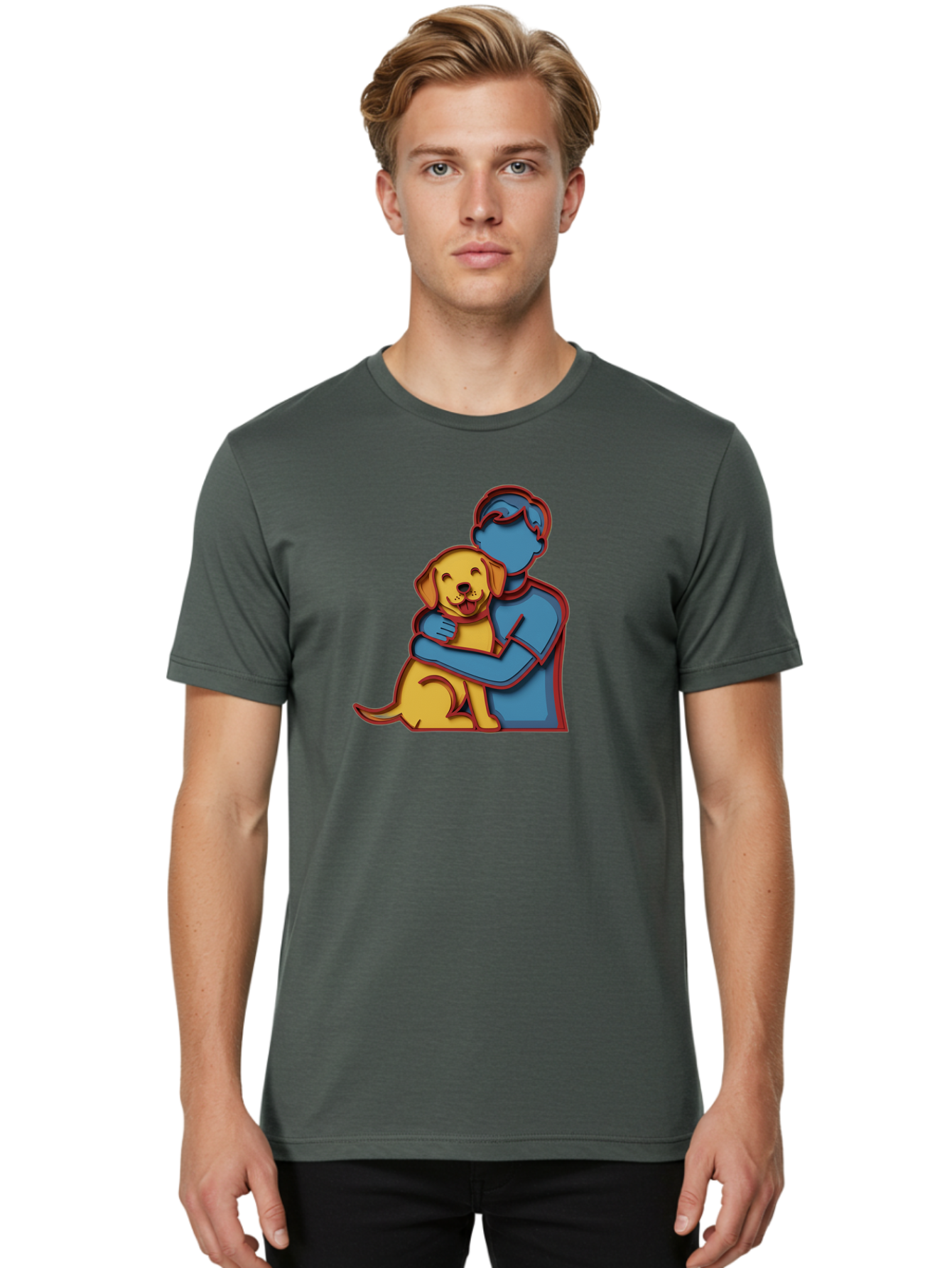 Boy-Hugging-Dog-3 Men'S Graphic Tee, 100% Cotton, Comfortable Casual Summer Wear, Machine Washable, Vintage Camera, Old Camera, Antique Camera, Black Camera, Classic Photography, Photography Equipment, Nostalgic Device, Film Camera, Camera Art Bah606