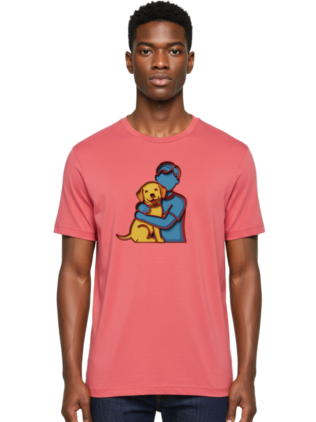 Boy-Hugging-Dog-3 Men'S Graphic Tee, 100% Cotton, Comfortable Casual Summer Wear, Machine Washable, Vintage Camera, Old Camera, Antique Camera, Black Camera, Classic Photography, Photography Equipment, Nostalgic Device, Film Camera, Camera Art Bah606