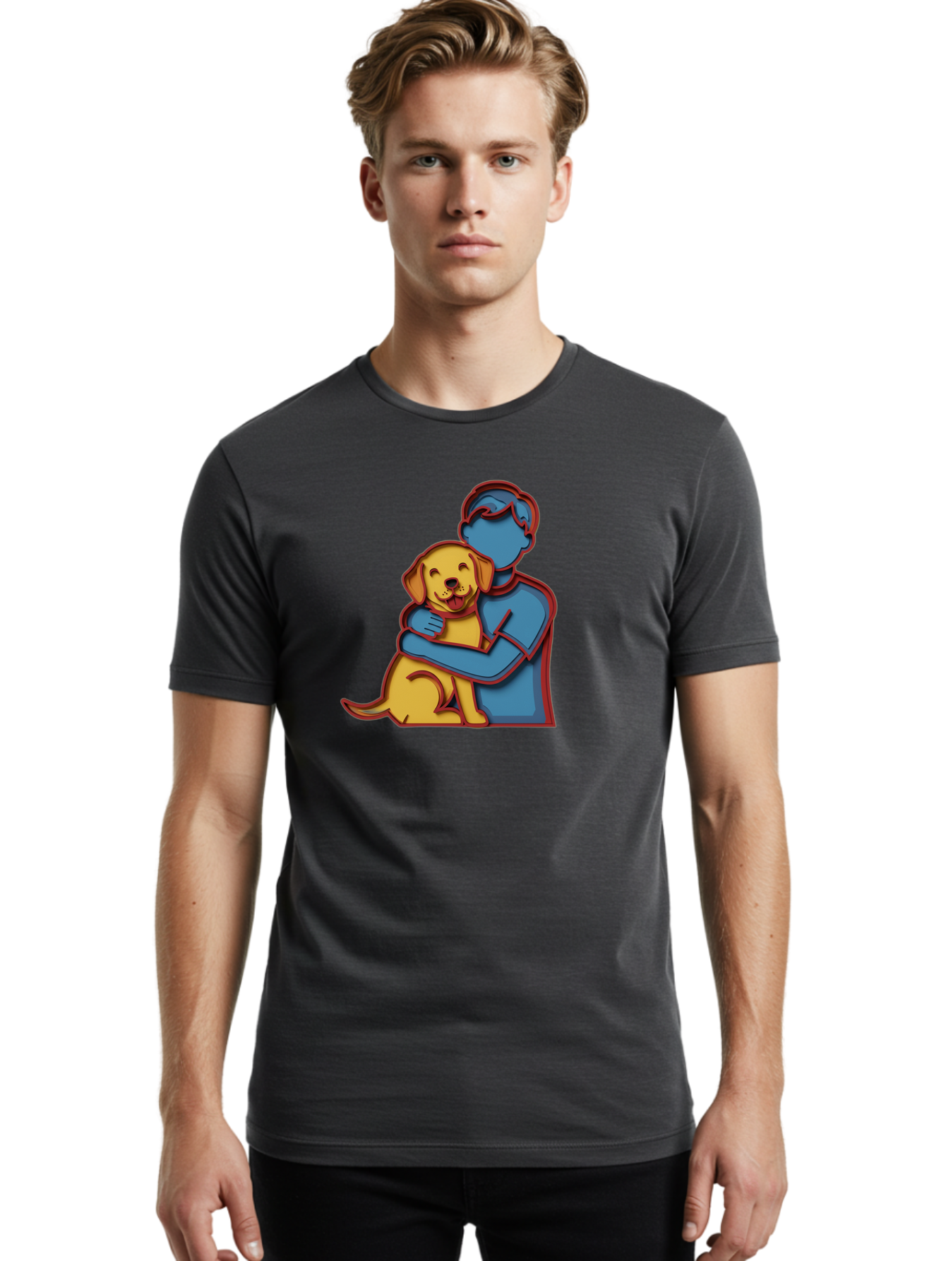 Boy-Hugging-Dog-3 Men'S Graphic Tee, 100% Cotton, Comfortable Casual Summer Wear, Machine Washable, Vintage Camera, Old Camera, Antique Camera, Black Camera, Classic Photography, Photography Equipment, Nostalgic Device, Film Camera, Camera Art Bah606