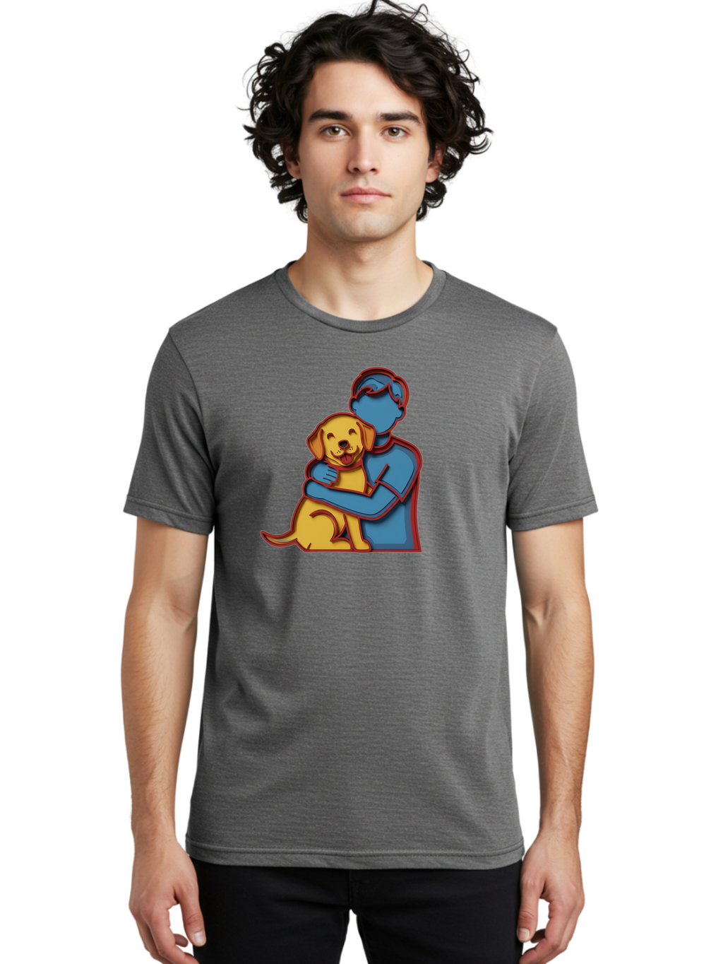Boy-Hugging-Dog-3 Men'S Graphic Tee, 100% Cotton, Comfortable Casual Summer Wear, Machine Washable, Vintage Camera, Old Camera, Antique Camera, Black Camera, Classic Photography, Photography Equipment, Nostalgic Device, Film Camera, Camera Art Bah606