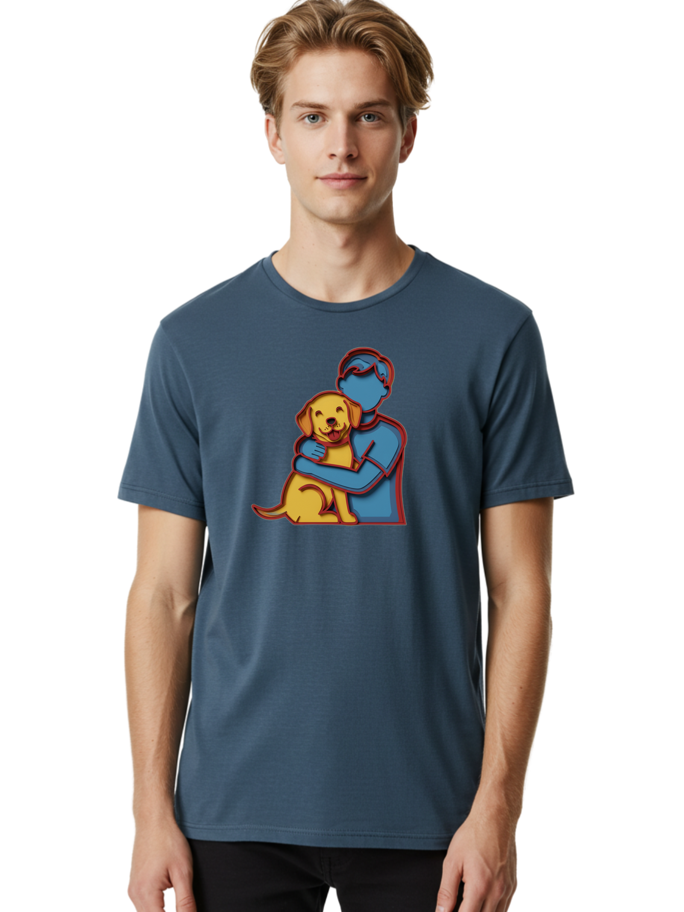 Boy-Hugging-Dog-3 Men'S Graphic Tee, 100% Cotton, Comfortable Casual Summer Wear, Machine Washable, Vintage Camera, Old Camera, Antique Camera, Black Camera, Classic Photography, Photography Equipment, Nostalgic Device, Film Camera, Camera Art Bah606