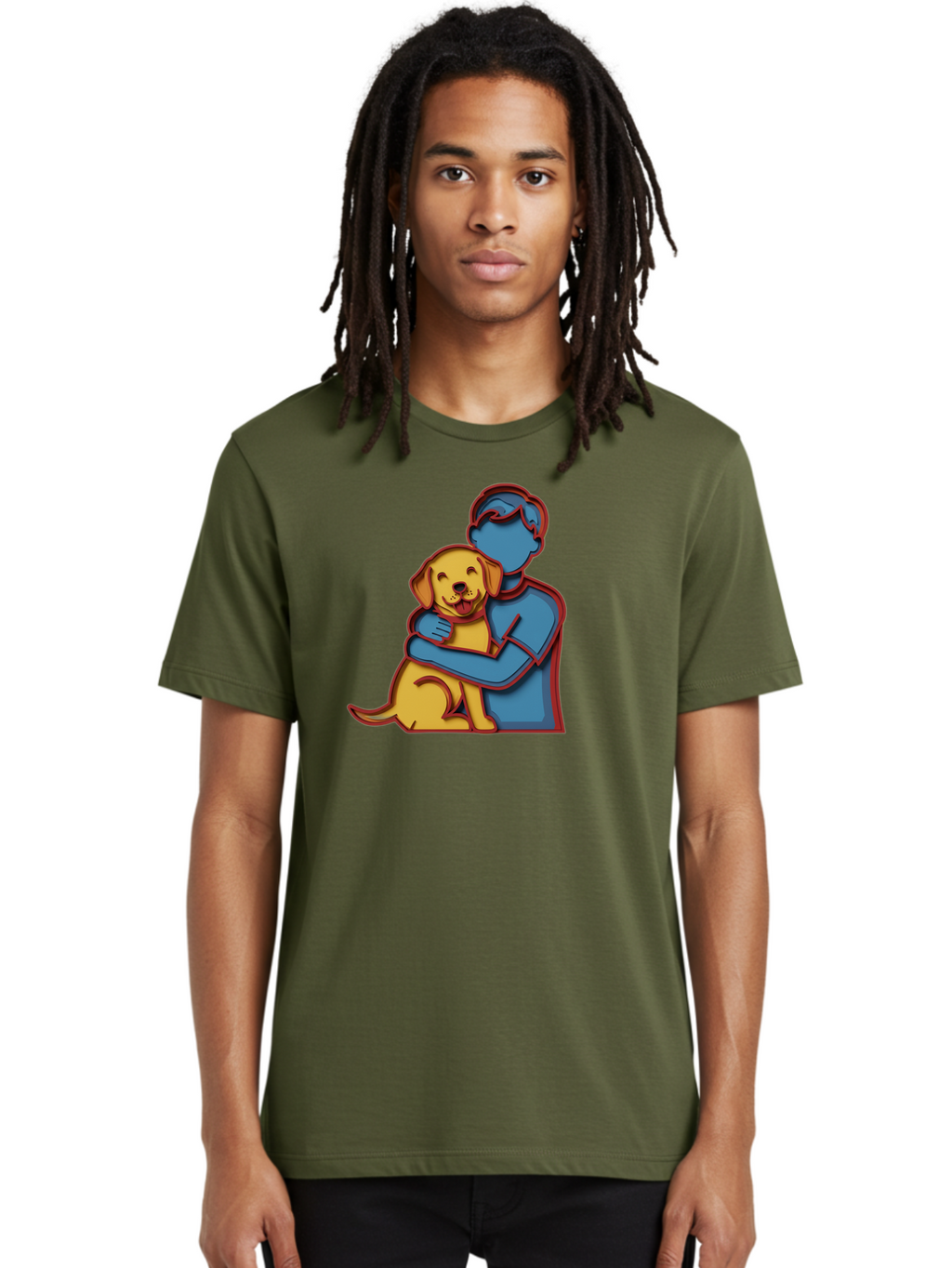 Boy-Hugging-Dog-3 Men'S Graphic Tee, 100% Cotton, Comfortable Casual Summer Wear, Machine Washable, Vintage Camera, Old Camera, Antique Camera, Black Camera, Classic Photography, Photography Equipment, Nostalgic Device, Film Camera, Camera Art Bah606