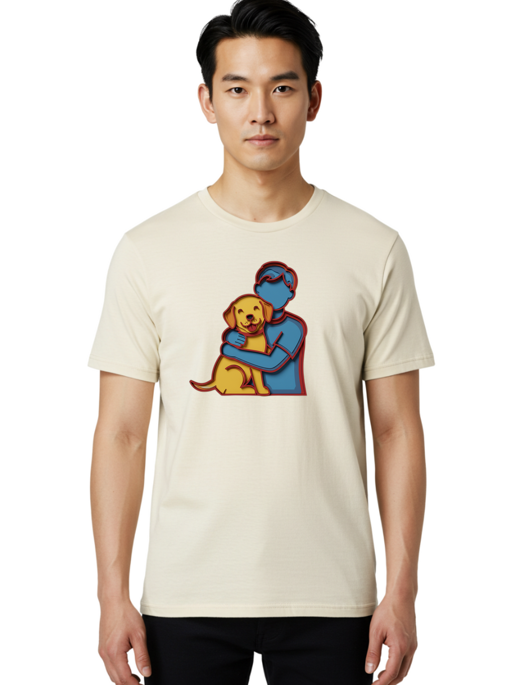 Boy-Hugging-Dog-3 Men'S Graphic Tee, 100% Cotton, Comfortable Casual Summer Wear, Machine Washable, Vintage Camera, Old Camera, Antique Camera, Black Camera, Classic Photography, Photography Equipment, Nostalgic Device, Film Camera, Camera Art Bah606